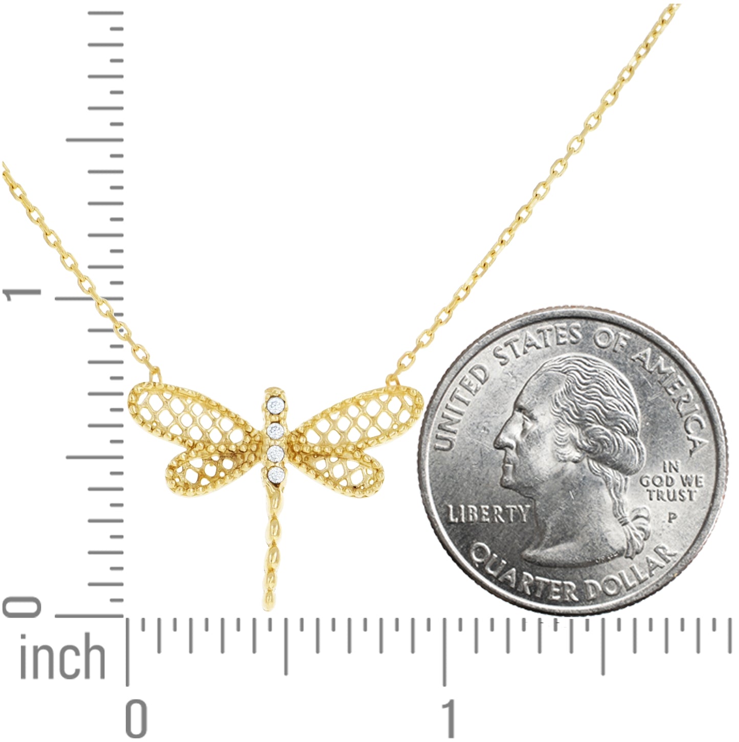 14K Yellow Gold Womens Cubic-Zirconia Dragonfly Fashion Charm Necklace 18 Inches