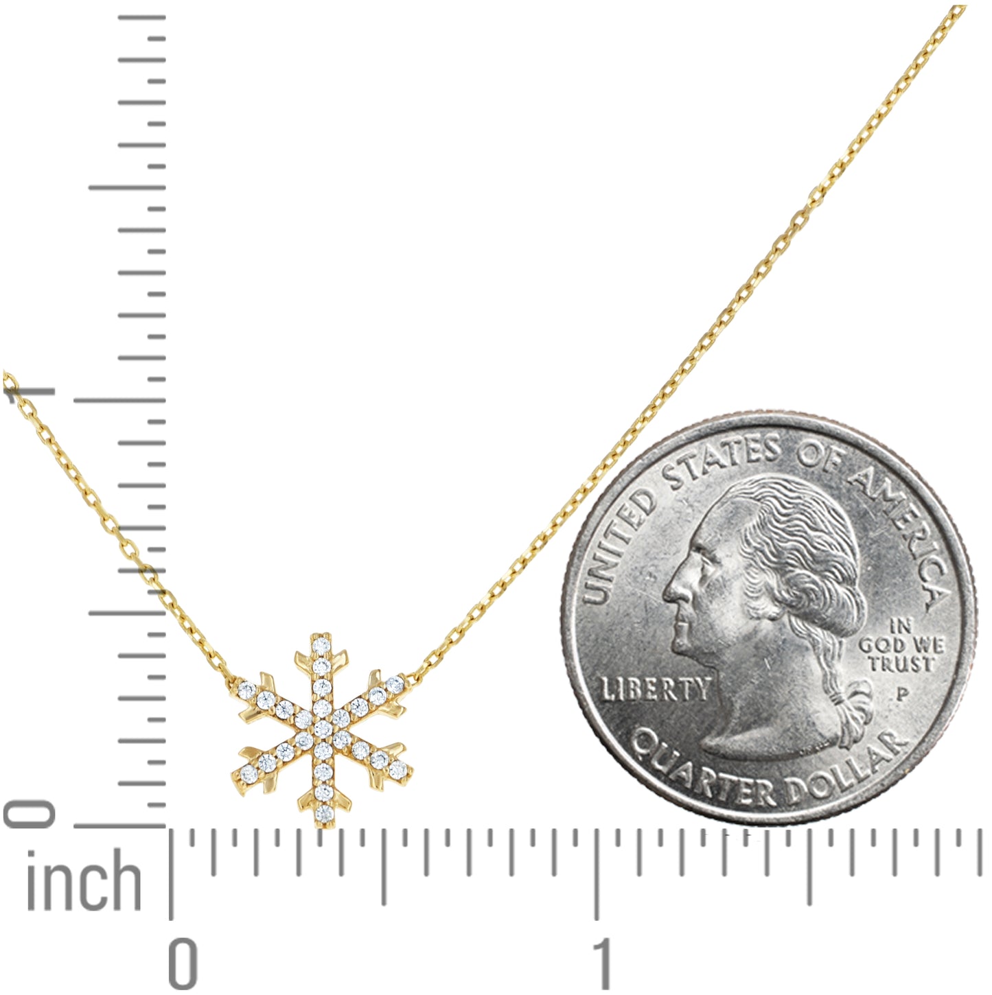 14K Yellow Gold Womens Cubic-Zirconia Snowflake Fashion Charm Necklace 18 Inches