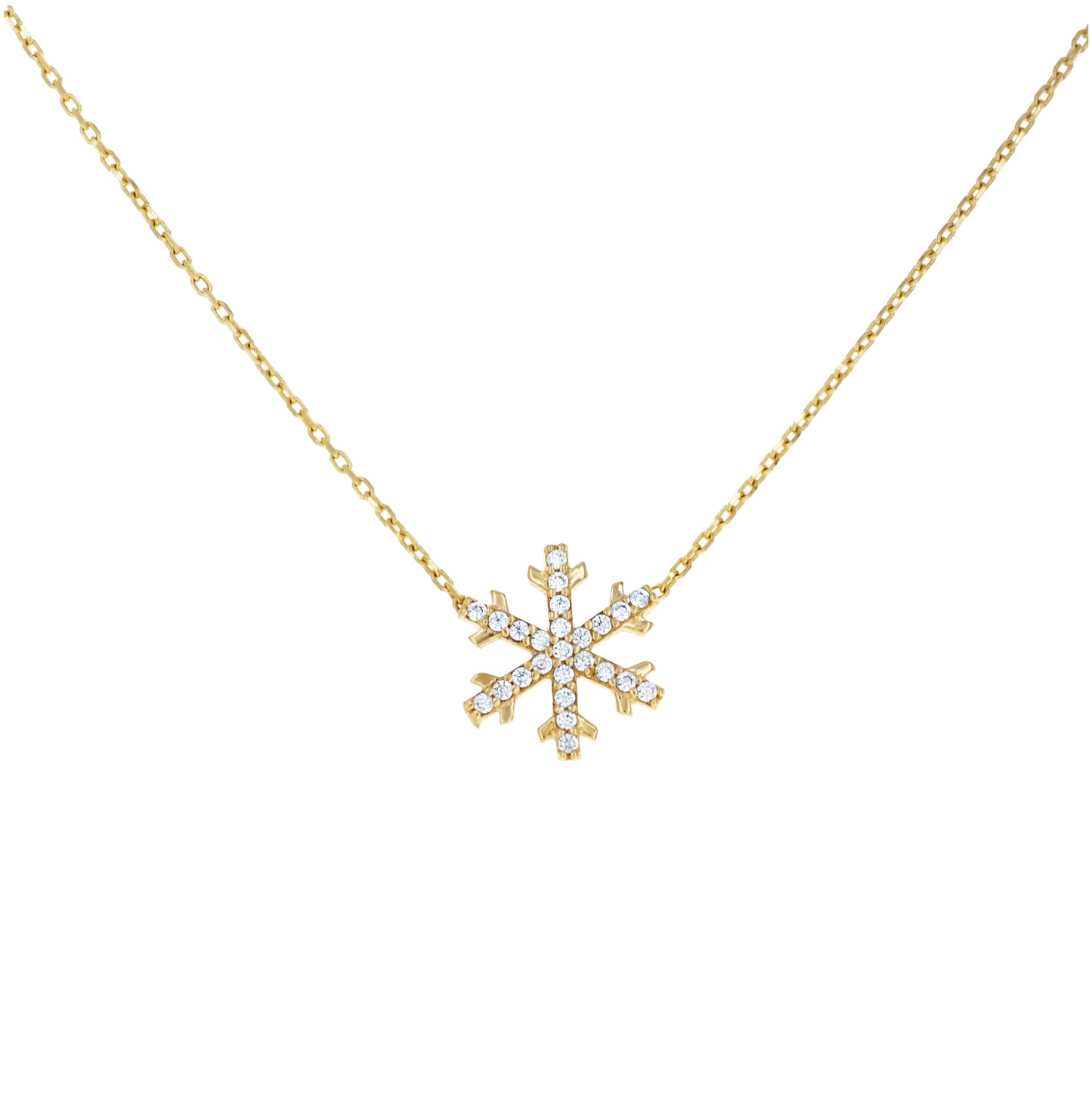 14K Yellow Gold Womens Cubic-Zirconia Snowflake Fashion Charm Necklace 18 Inches
