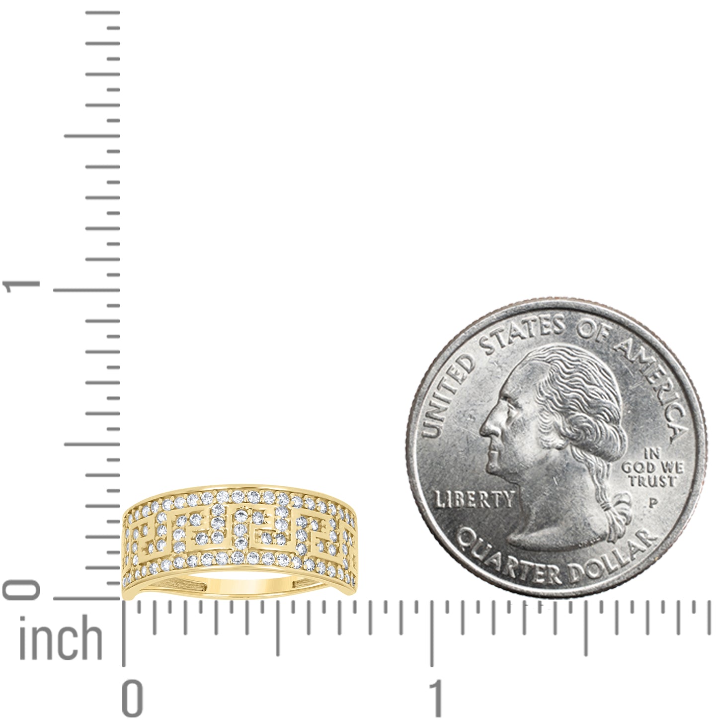 14K Yellow Gold Womens Cubic-Zirconia Greek Key Fashion Band Ring Size 7