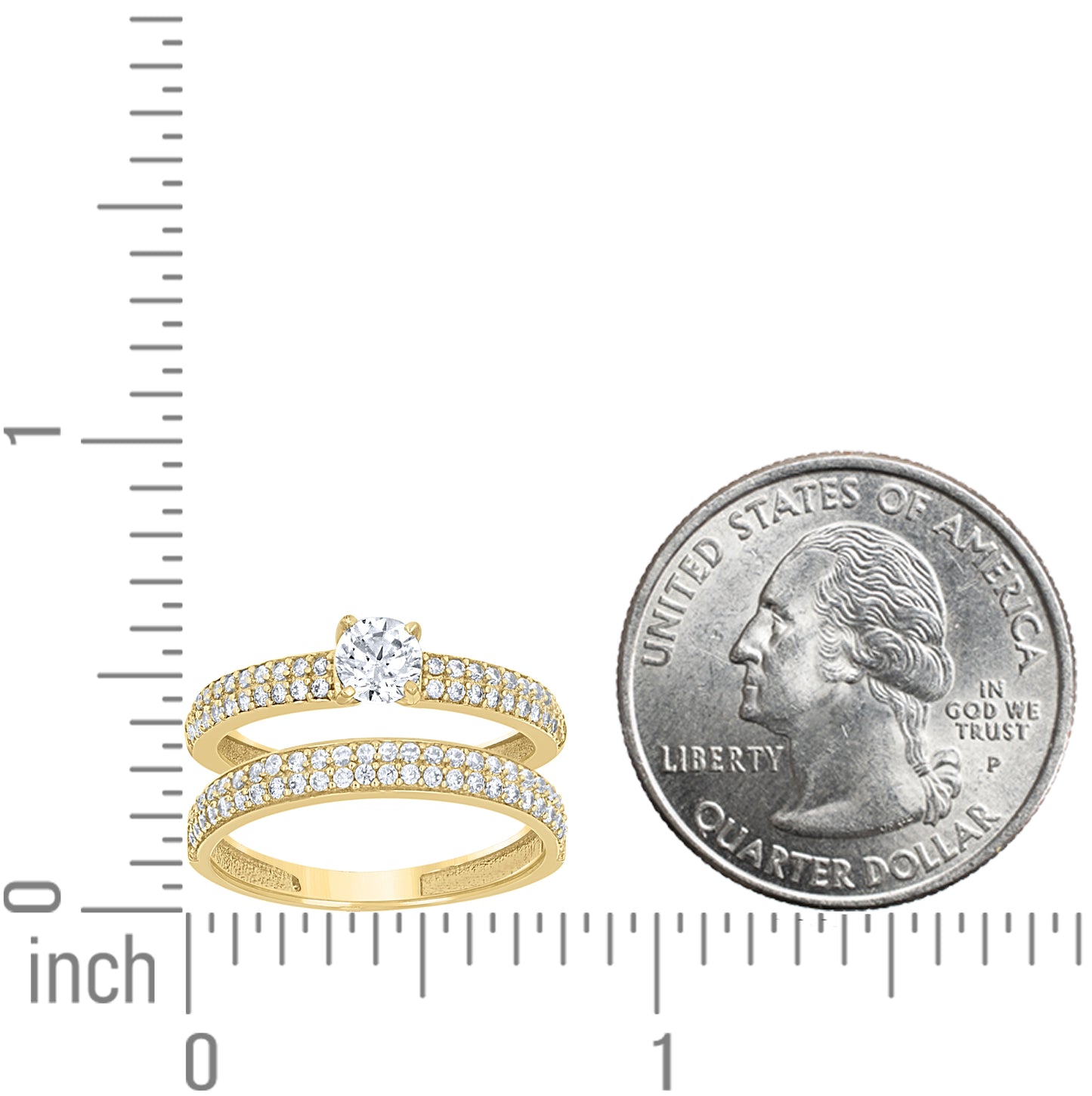 14K Yellow Gold Womens Cubic-Zirconia Engagement Duo Ring Set Size 7