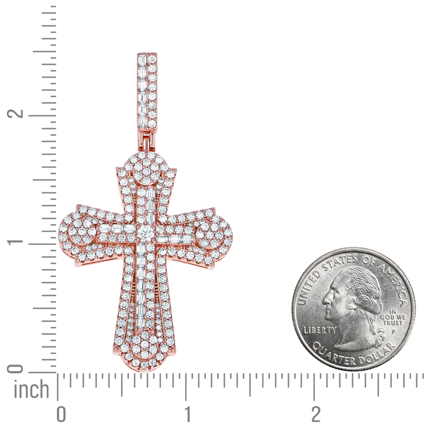 Sterling Silver Mens 4.06ct Round 0.95ct Baguette Moissanite Cross Religious Pendant