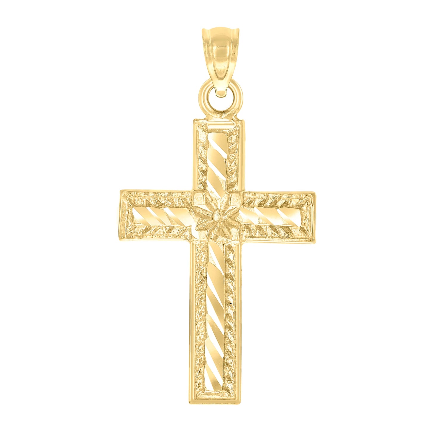 10K Yellow Gold Unisex Diamond-Cut Cross Religious Charm Pendant
