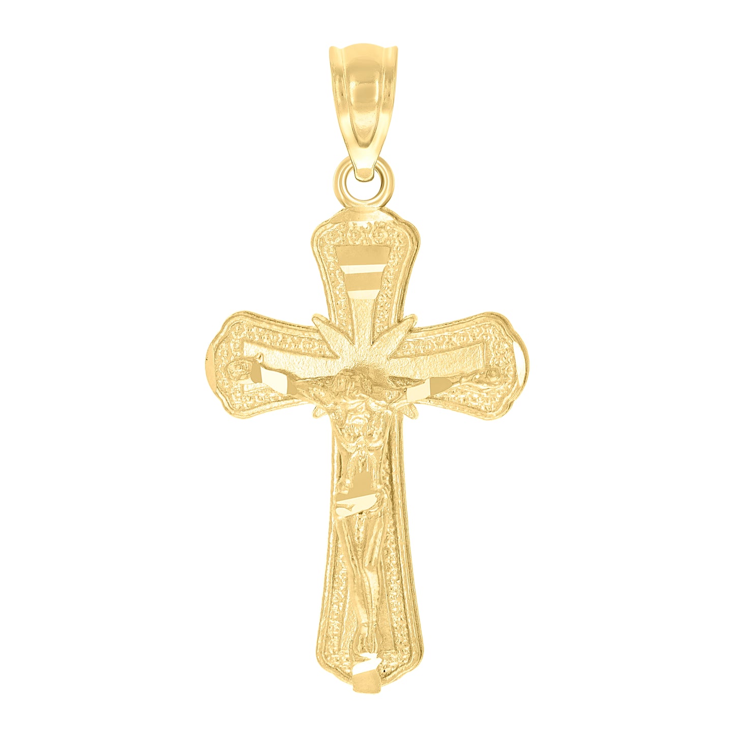 10K Yellow Gold Diamond-Cut Unisex Cross Crucifix Religious Charm Pendant
