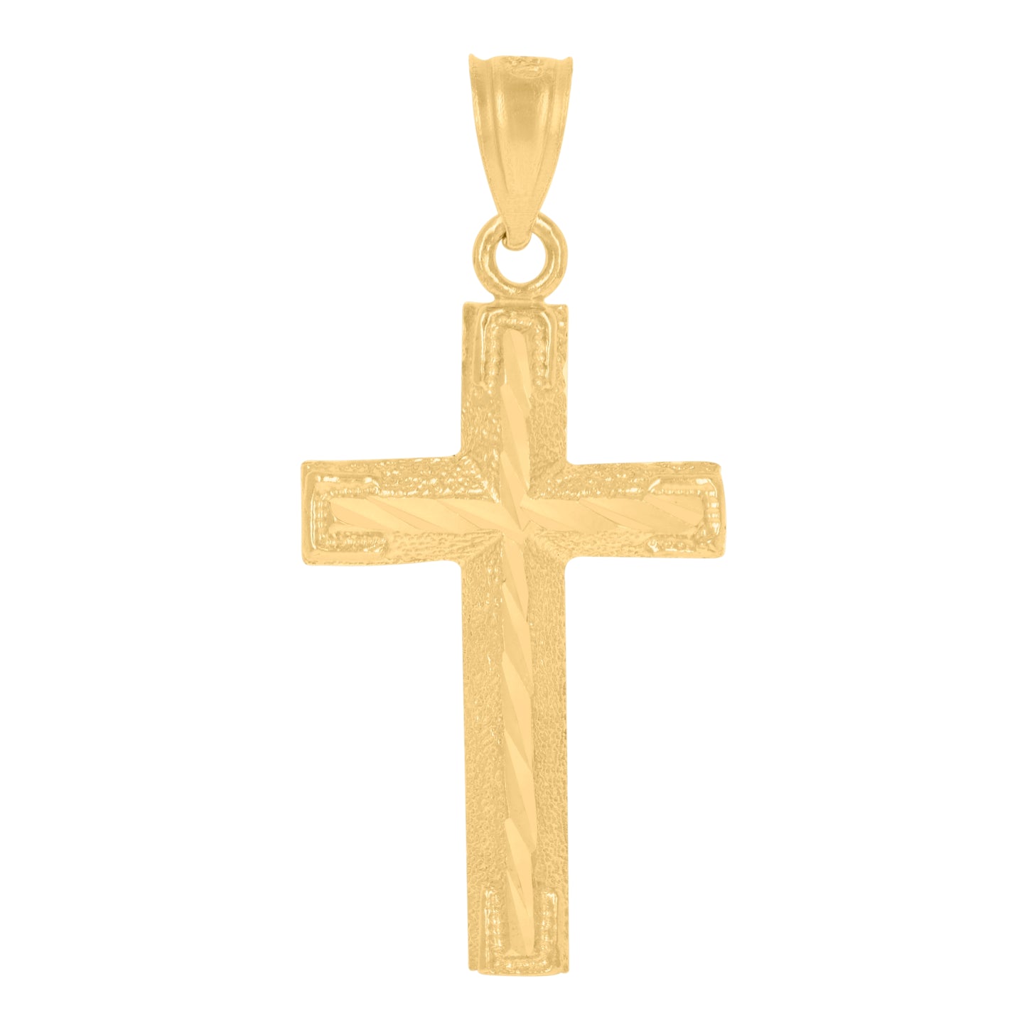 10K Yellow Gold Mens Women Textured Cross Religious Charm Pendant