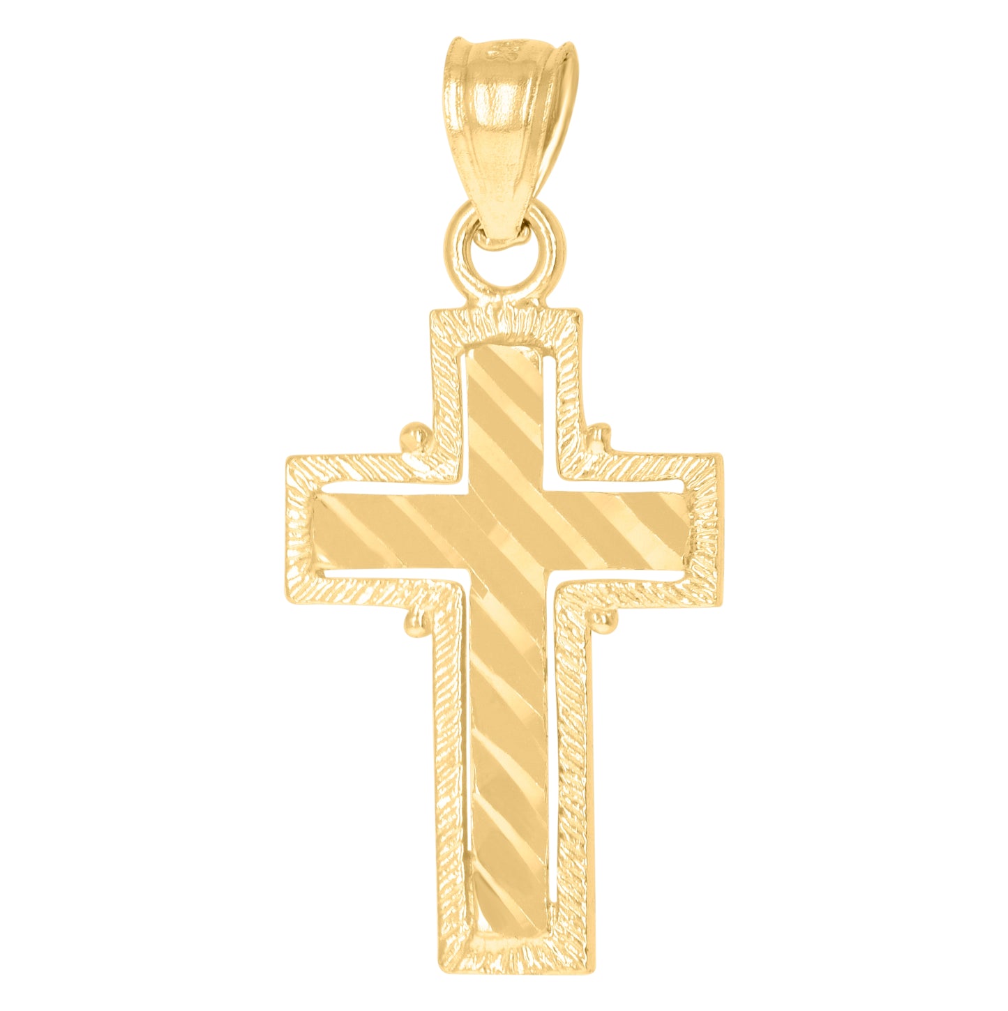 10K Yellow Gold Mens Women Textured Cross Religious Charm Pendant