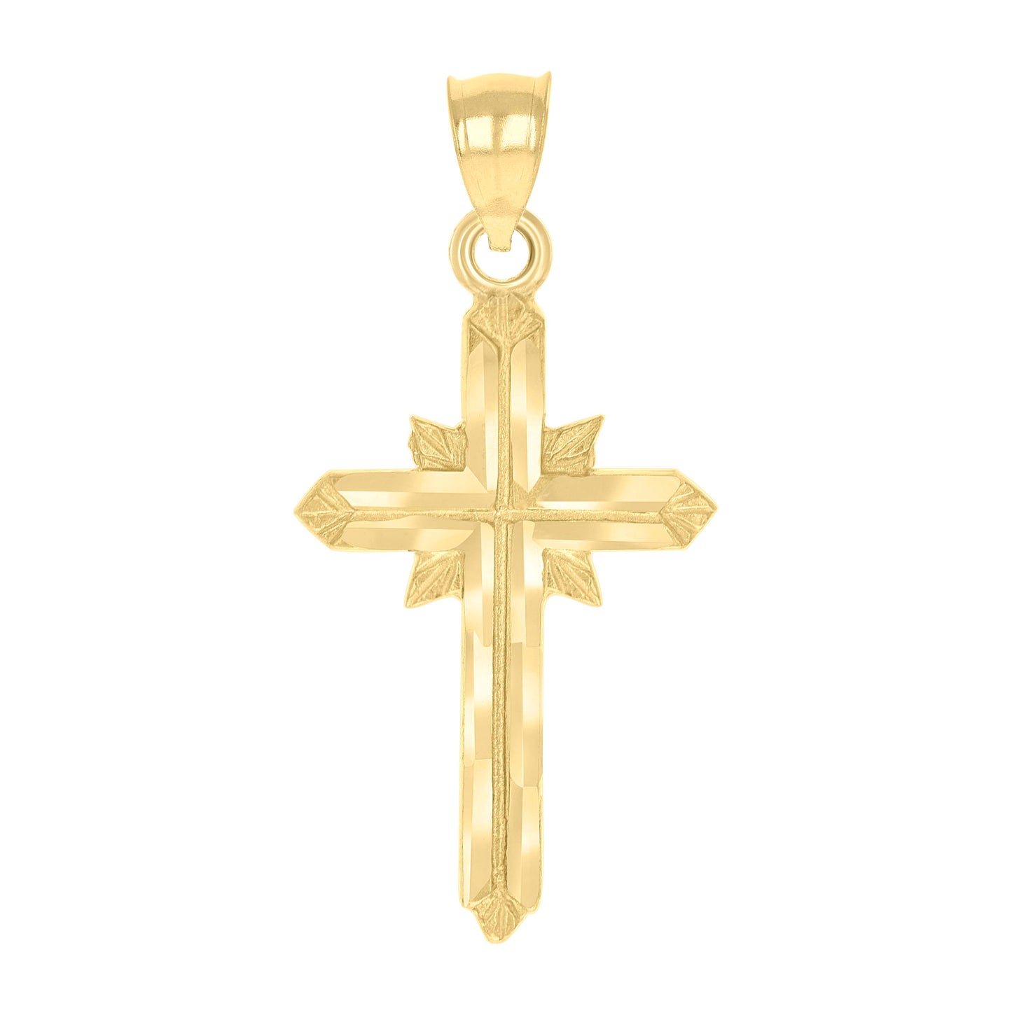 10K Yellow Gold Unisex Diamond-Cut Textured Cross Religious Charm Pendant