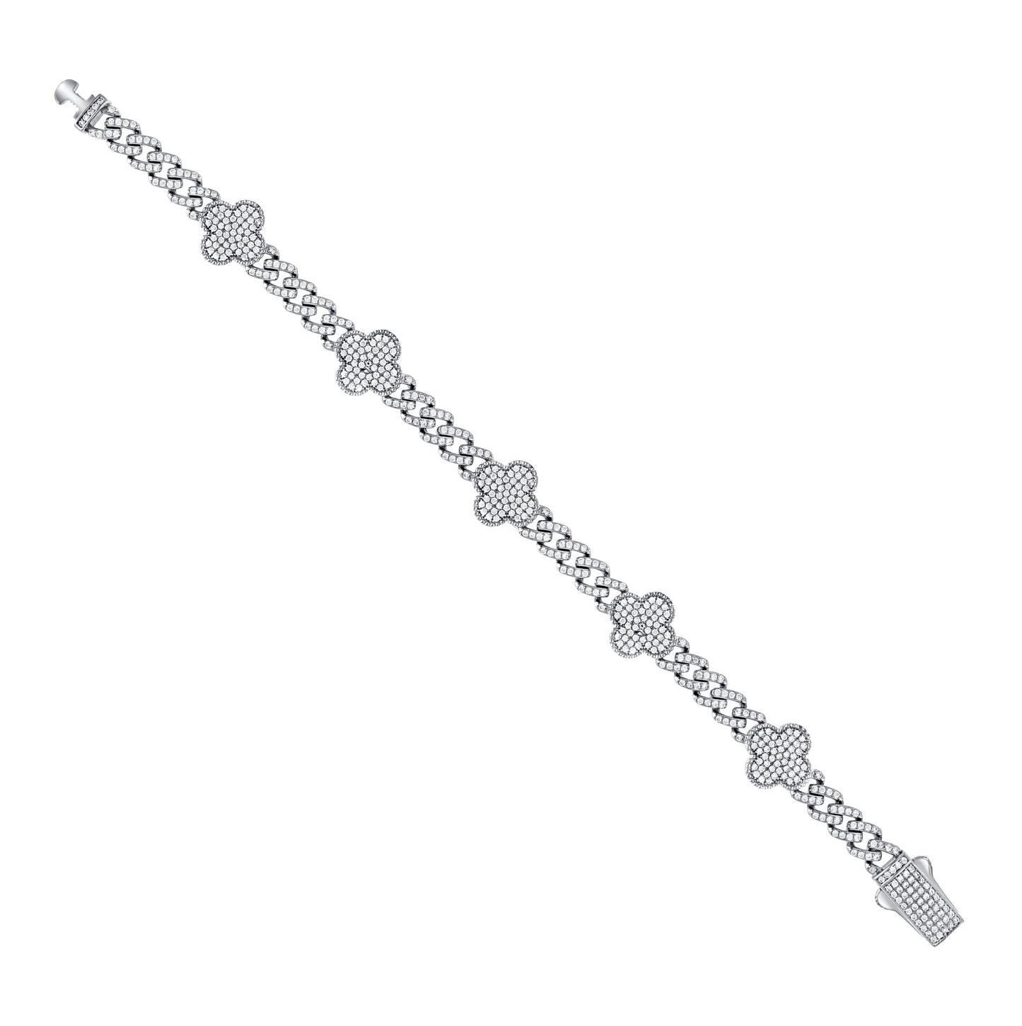 Sterling Silver Womens Cubic-Zirconia Clover Good Luck Bracelet