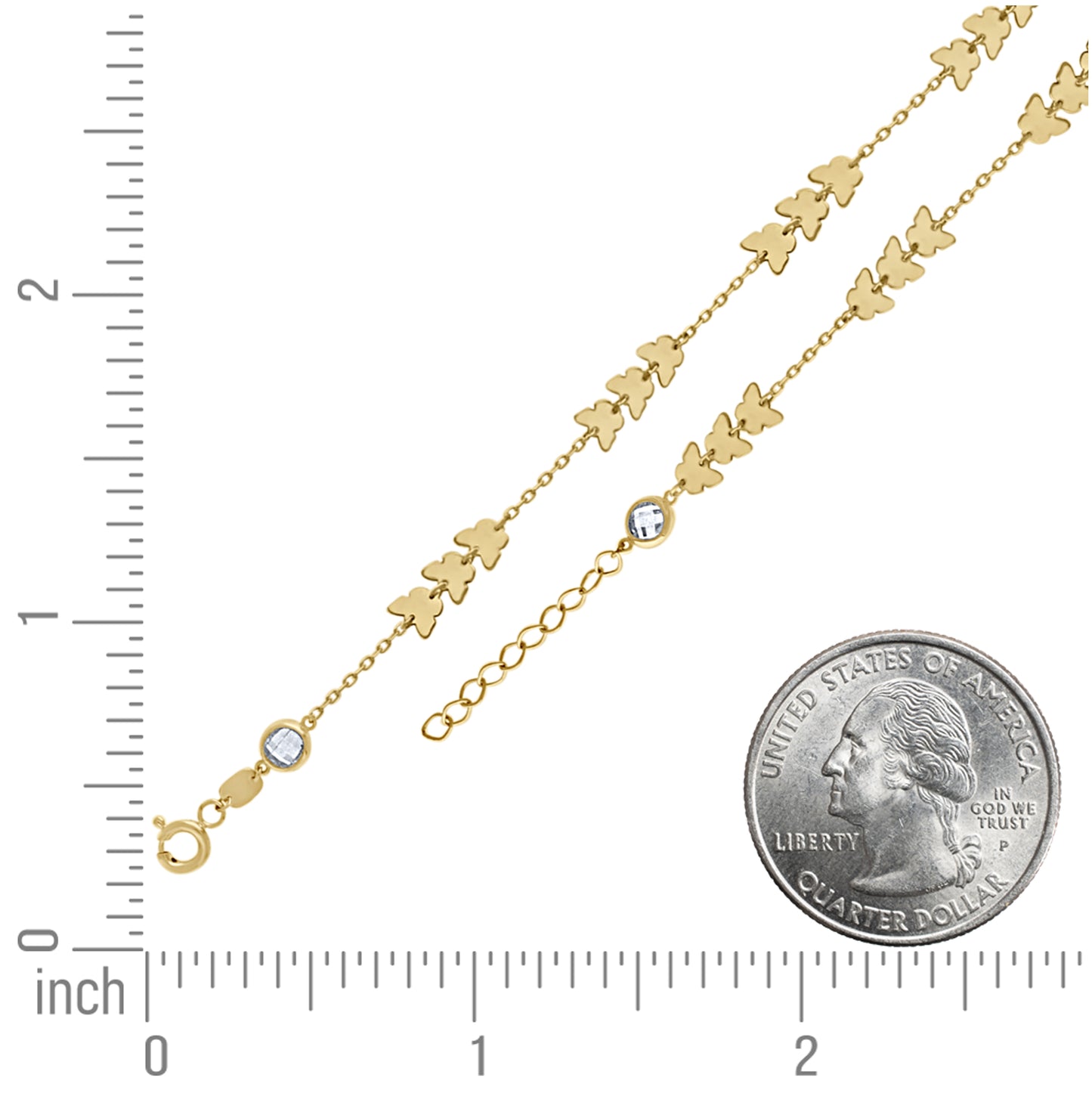14K Yellow Gold Womens Cubic-Zirconia Butterfly Fashion Link Anklet 10 Inches