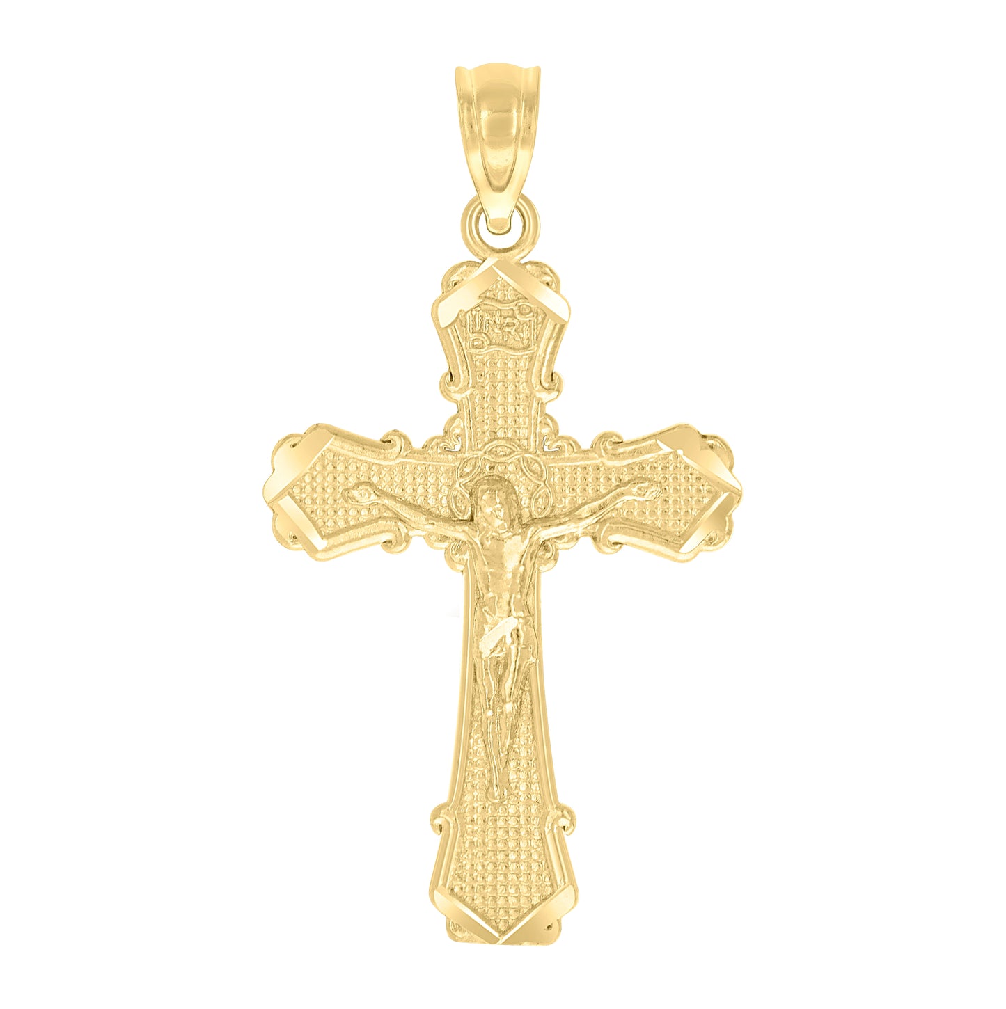 10K Yellow Gold Unisex Textured Crucifix Cross Religious Charm Pendant