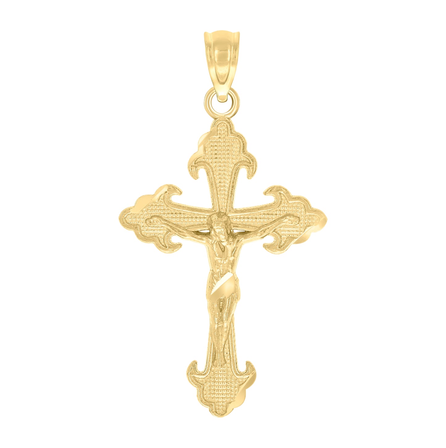 10K Yellow Gold Unisex Textured Crucifix Cross Religious Charm Pendant