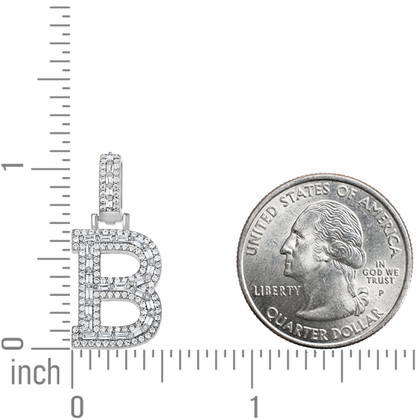 Sterling Silver Unisex Round Baguette Cubic Zirconia Initial Letter A Charm Pendant