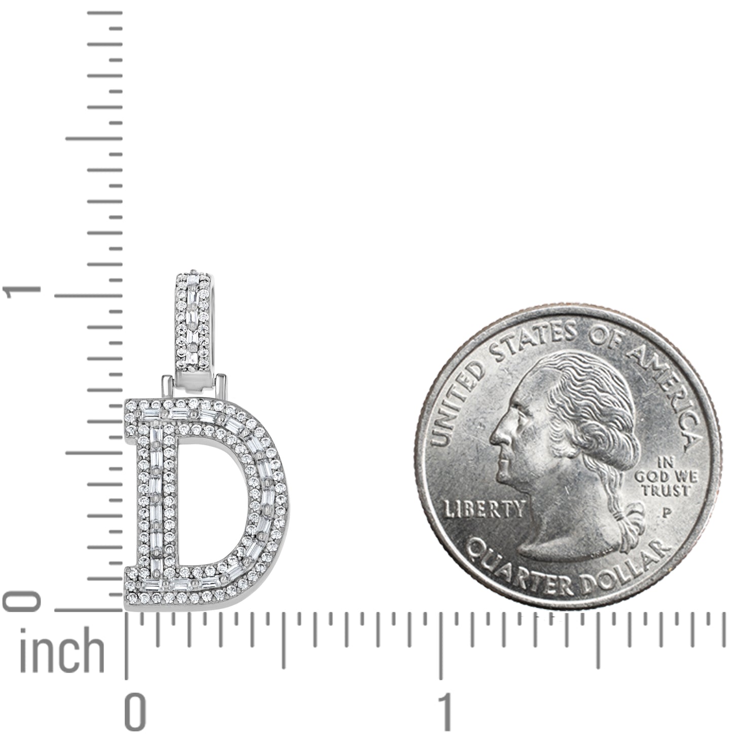 Sterling Silver Unisex Round Baguette Cubic Zirconia Initial Letter A Charm Pendant