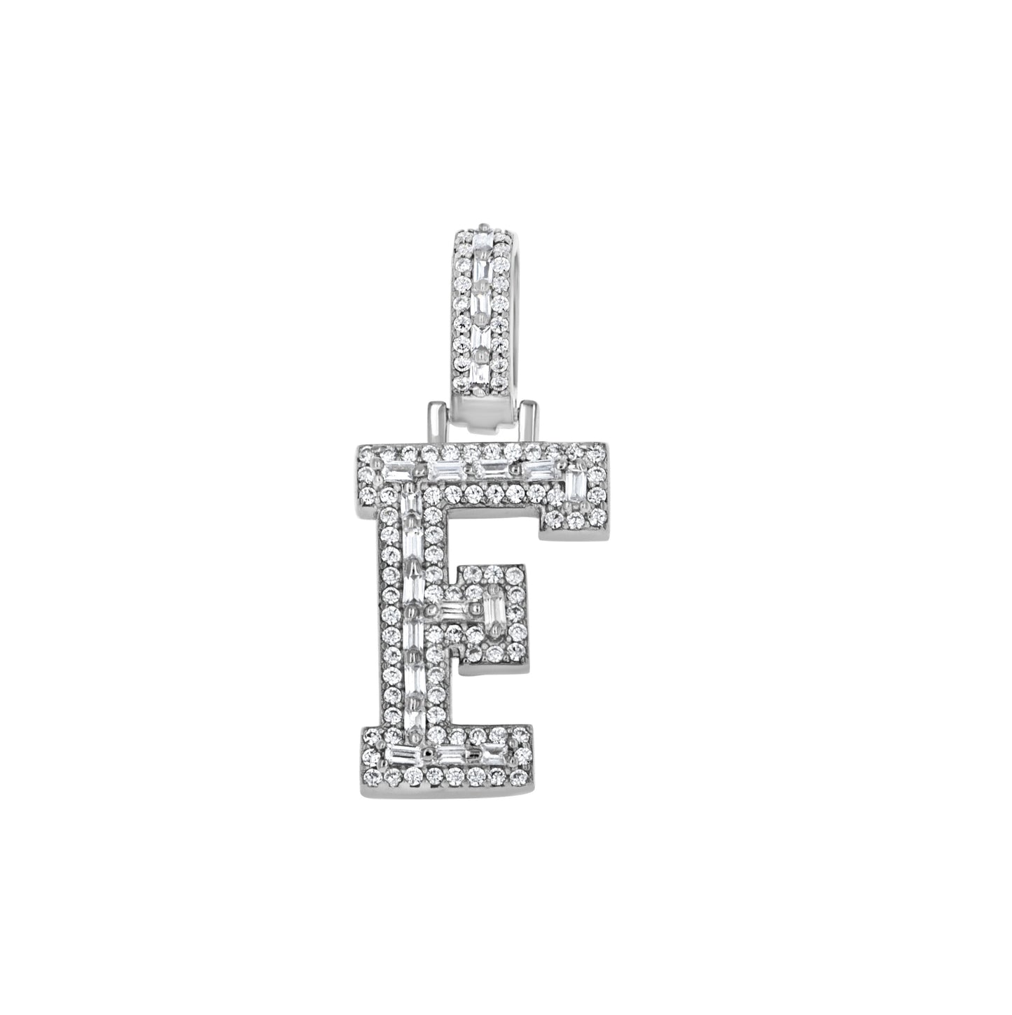 Sterling Silver Unisex Round Baguette Cubic Zirconia Initial Letter A Charm Pendant