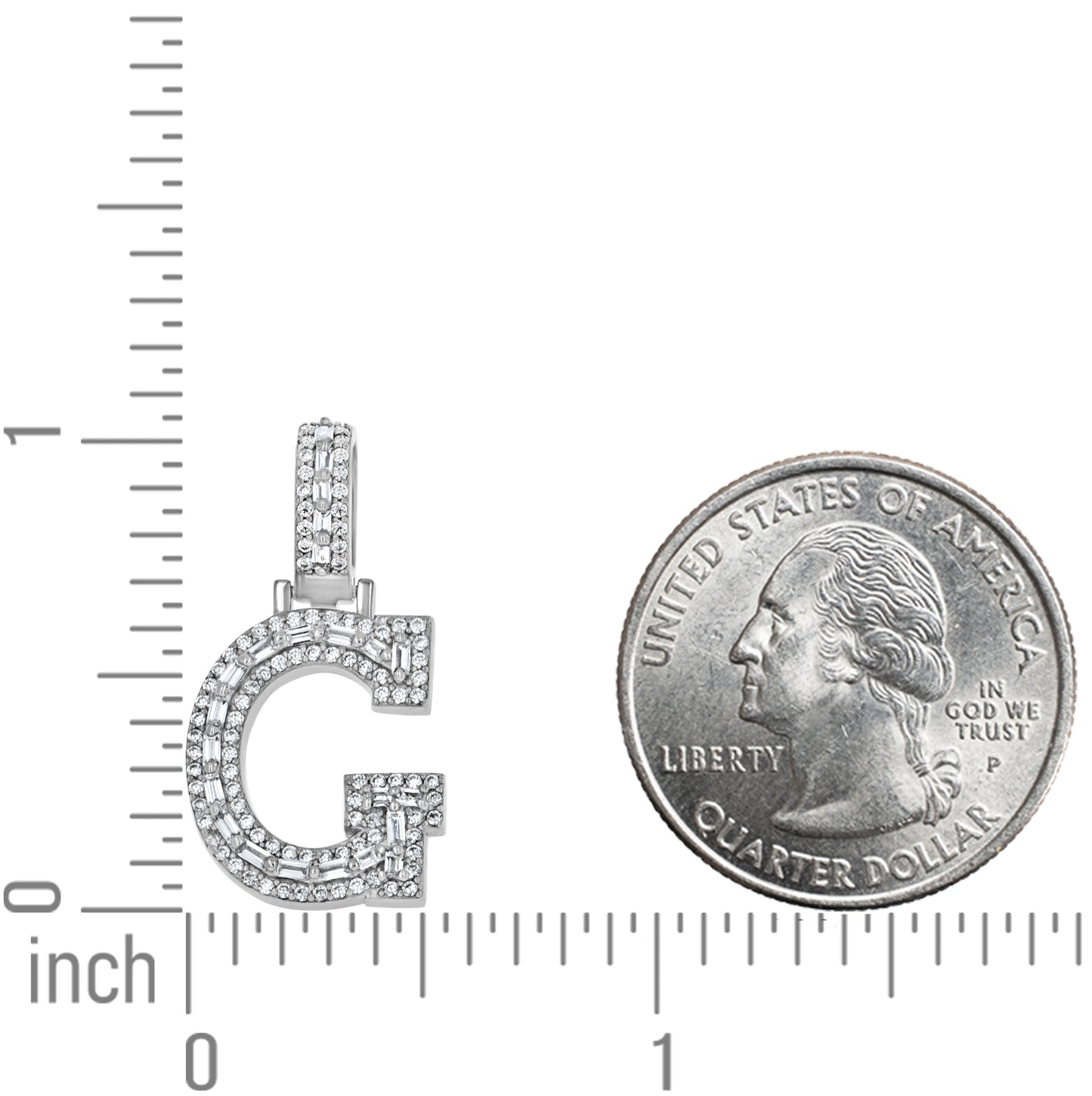 Sterling Silver Unisex Round Baguette Cubic Zirconia Initial Letter A Charm Pendant