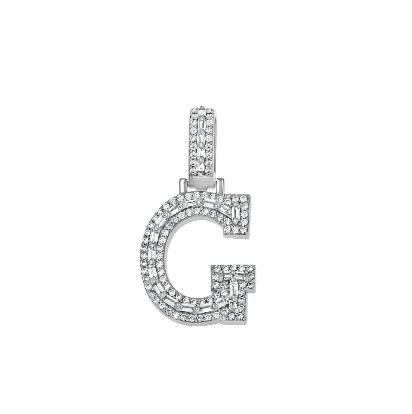 Sterling Silver Unisex Round Baguette Cubic Zirconia Initial Letter A Charm Pendant
