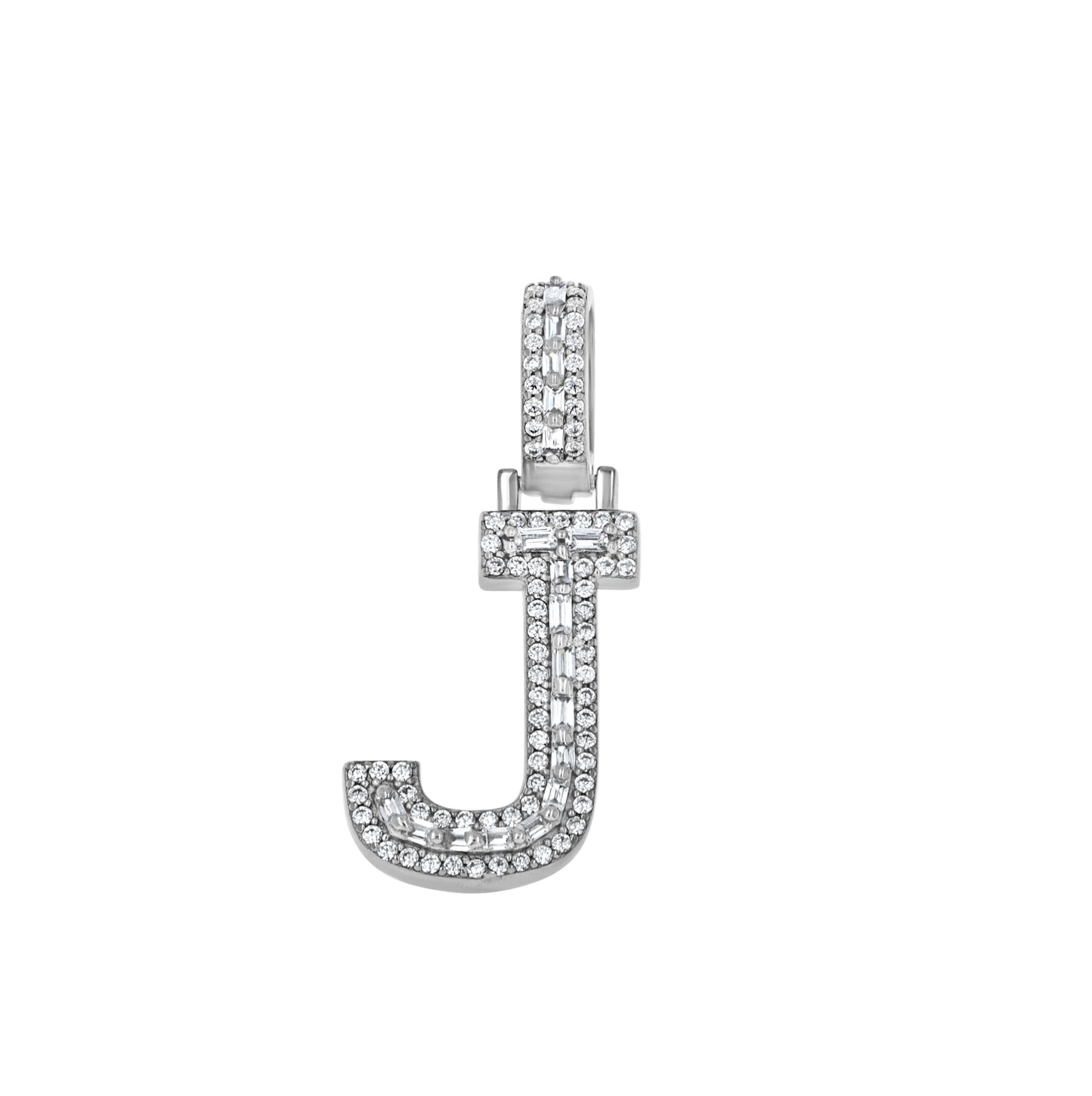 Sterling Silver Unisex Round Baguette Cubic Zirconia Initial Letter A Charm Pendant