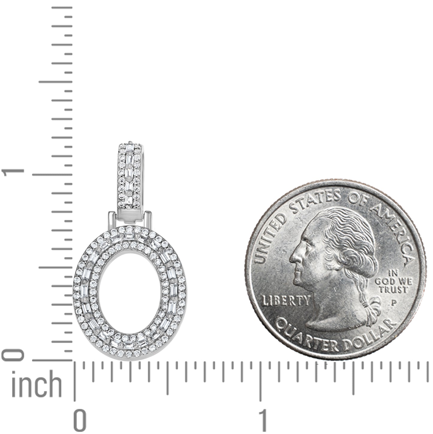 Sterling Silver Unisex Round Baguette Cubic Zirconia Initial Letter A Charm Pendant