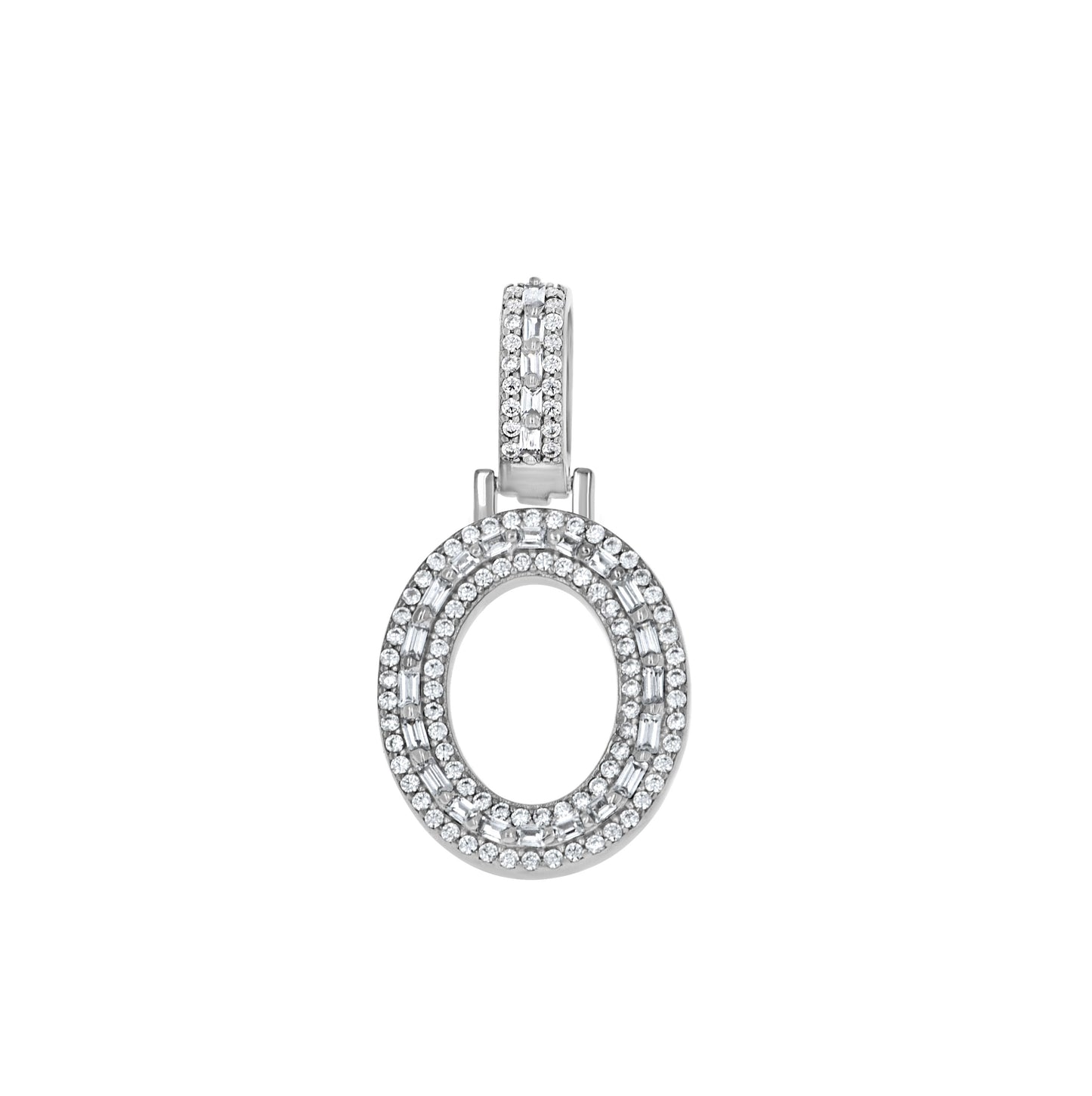 Sterling Silver Unisex Round Baguette Cubic Zirconia Initial Letter A Charm Pendant