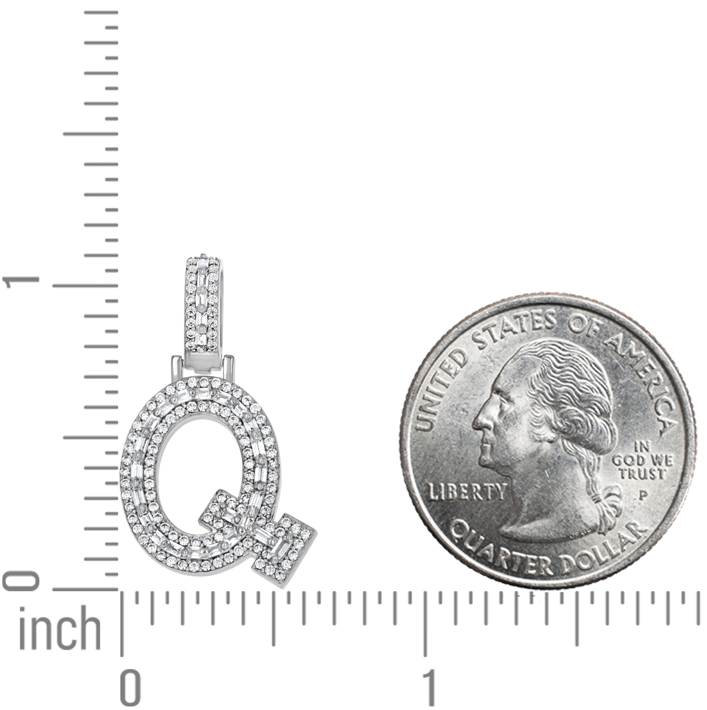 Sterling Silver Unisex Round Baguette Cubic Zirconia Initial Letter A Charm Pendant