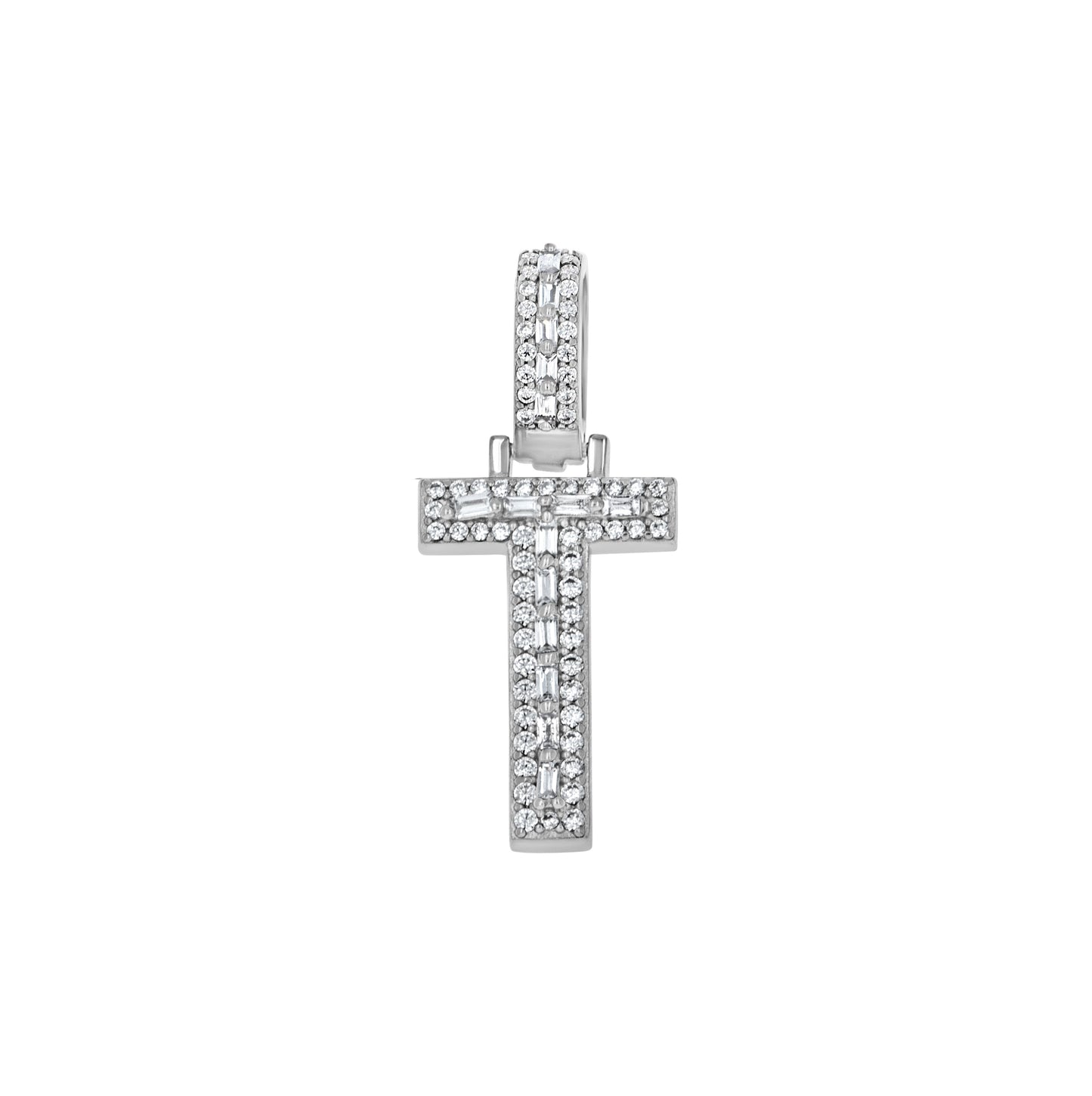 Sterling Silver Unisex Round Baguette Cubic Zirconia Initial Letter A Charm Pendant