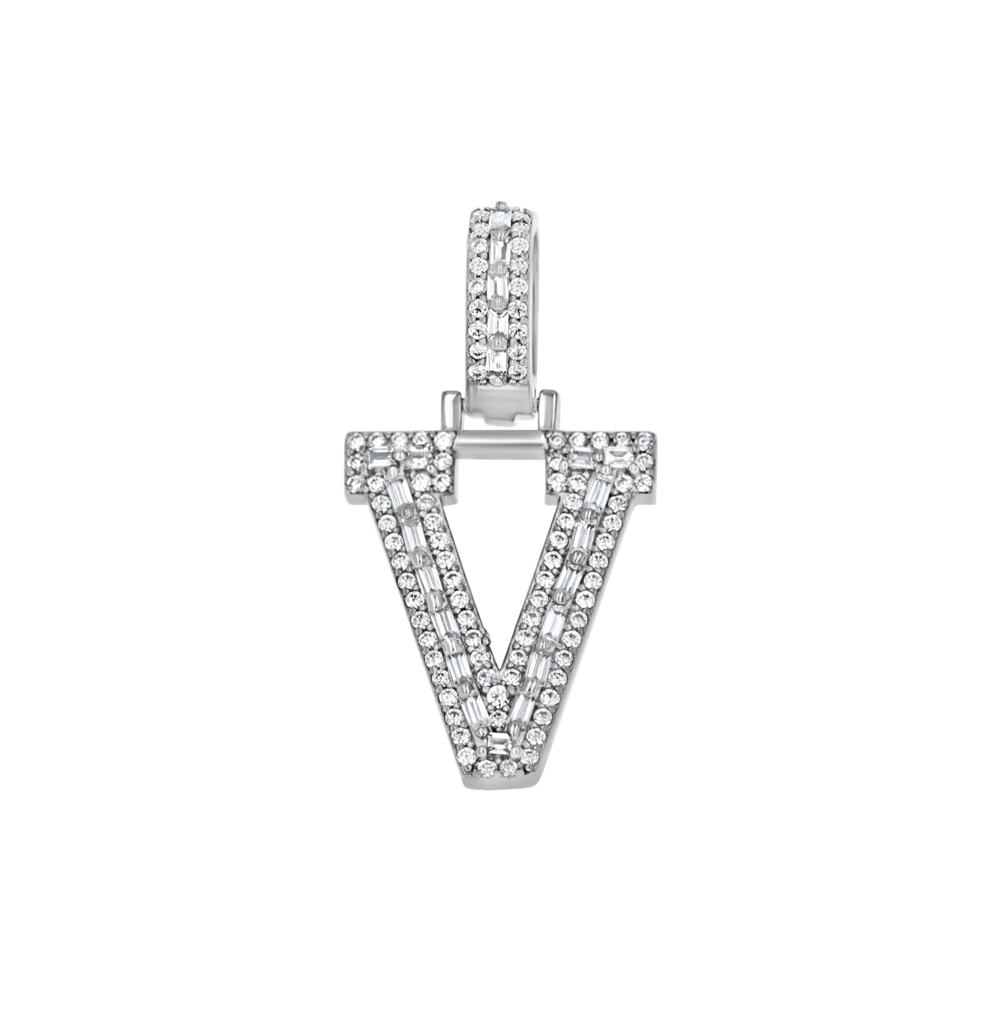 Sterling Silver Unisex Round Baguette Cubic Zirconia Initial Letter A Charm Pendant