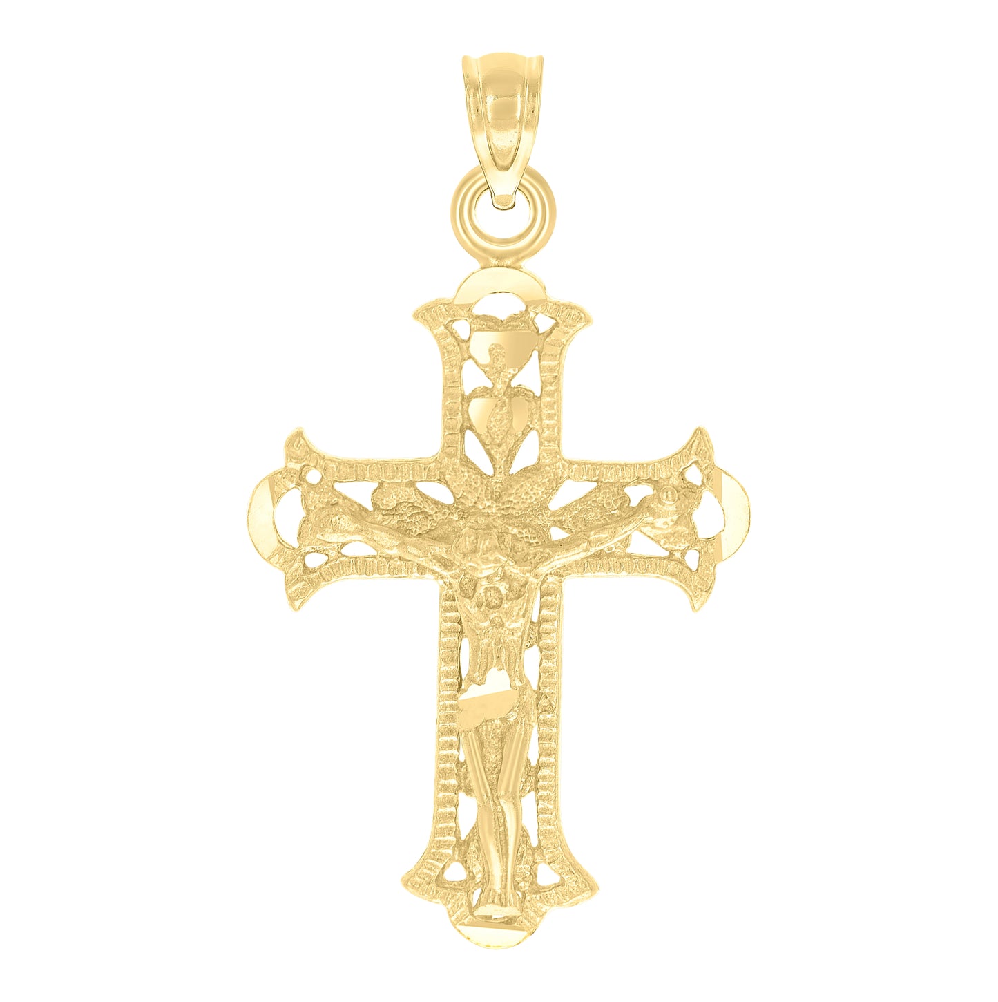 10K Yellow Gold Diamond-Cut Unisex Cross Crucifix Religious Charm Pendant