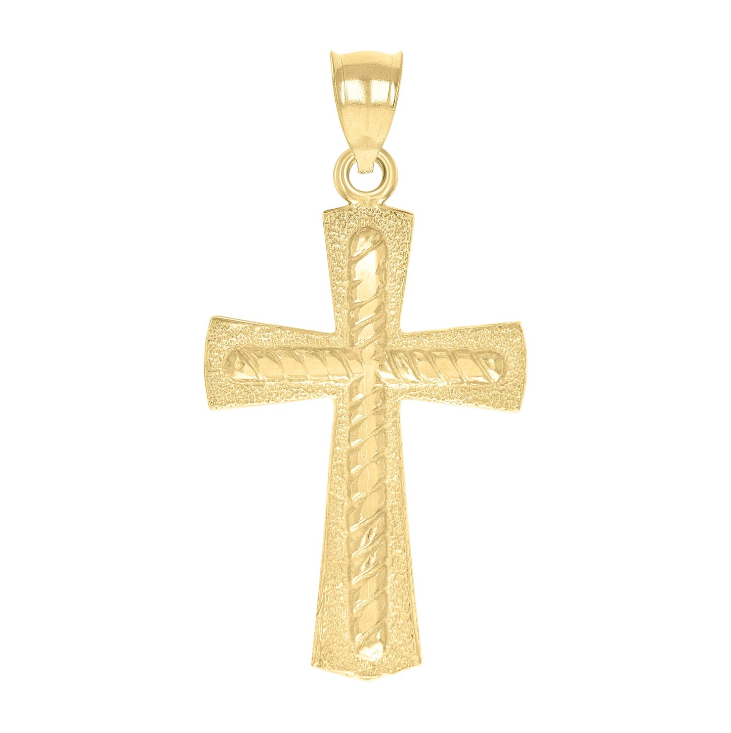 10K Yellow Gold Unisex Textured Cross Religious Charm Pendant