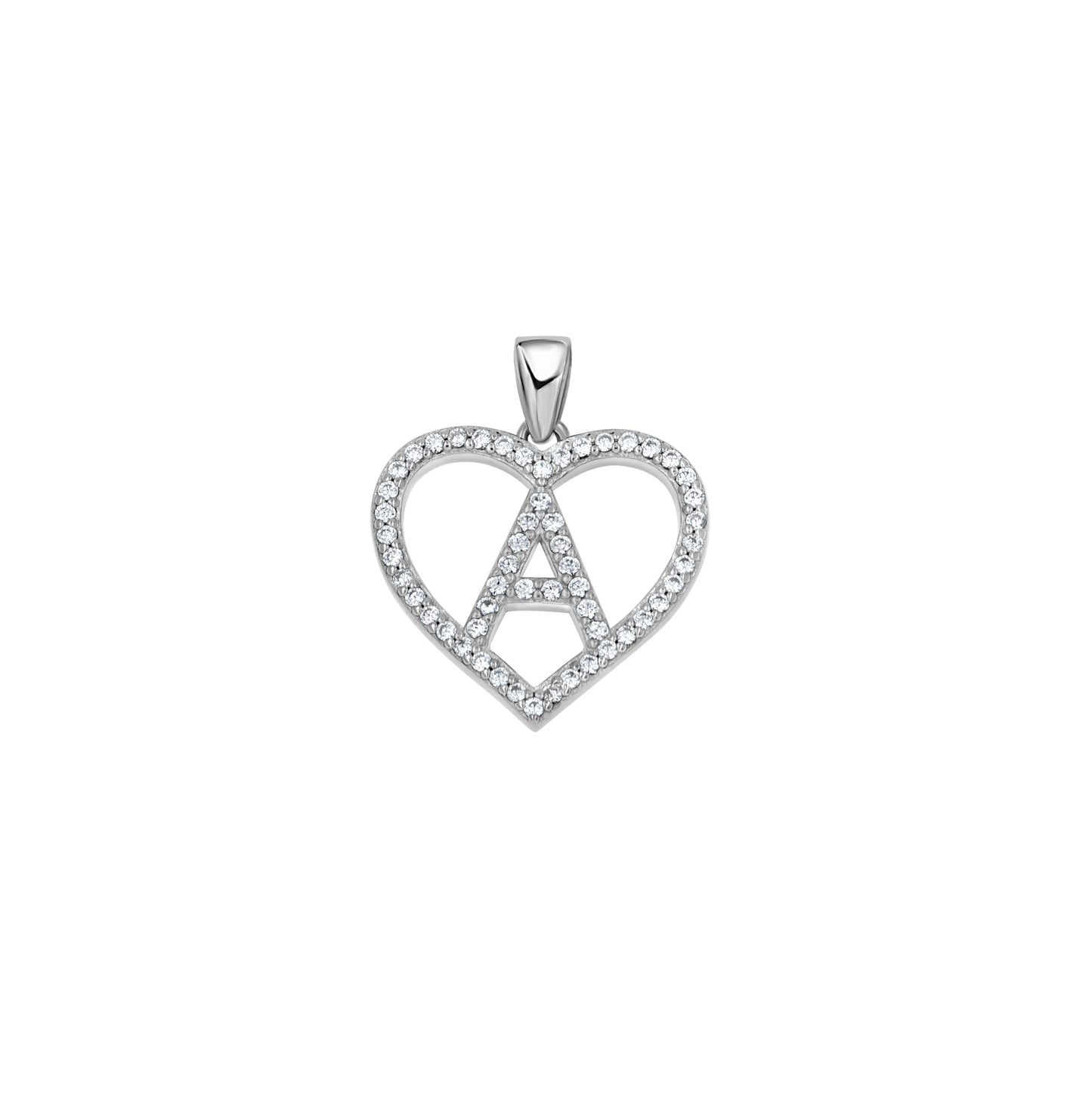 Sterling Silver Womens Cubic Zirconia Initial Letter Heart Charm Pendant