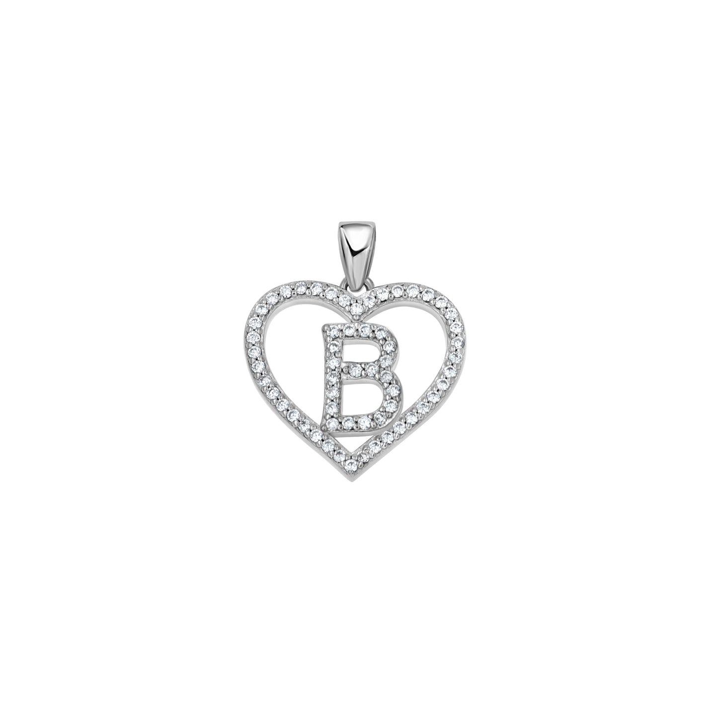 Sterling Silver Womens Cubic Zirconia Initial Letter Heart Charm Pendant