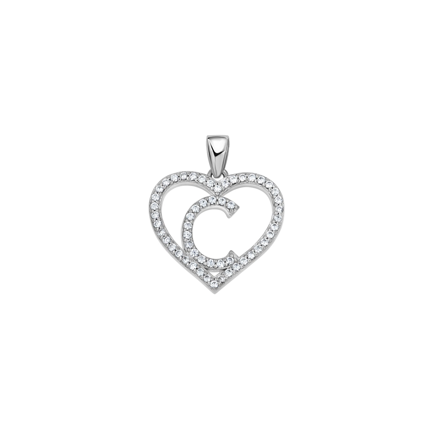 Sterling Silver Womens Cubic Zirconia Initial Letter Heart Charm Pendant