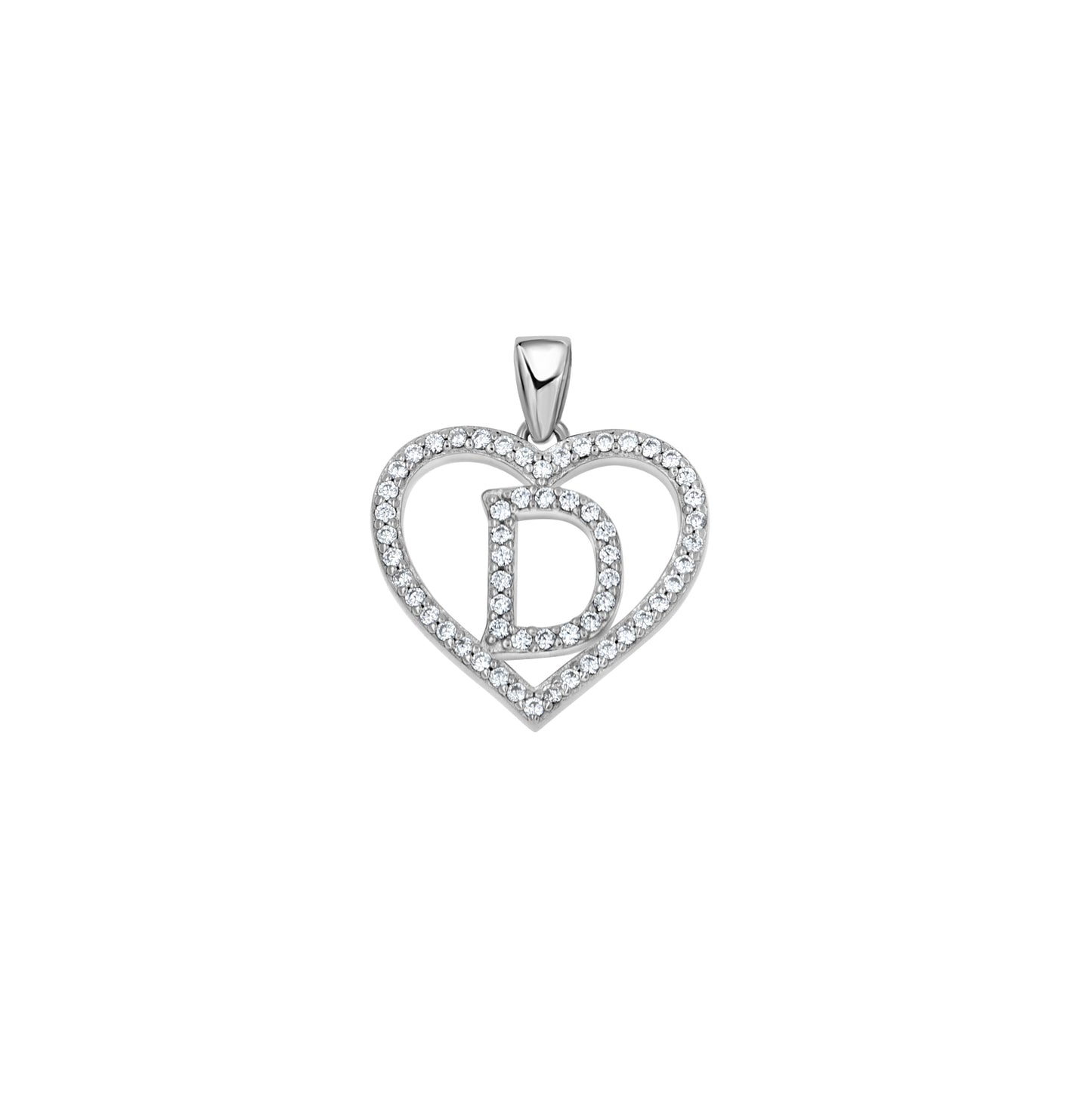 Sterling Silver Womens Cubic Zirconia Initial Letter Heart Charm Pendant