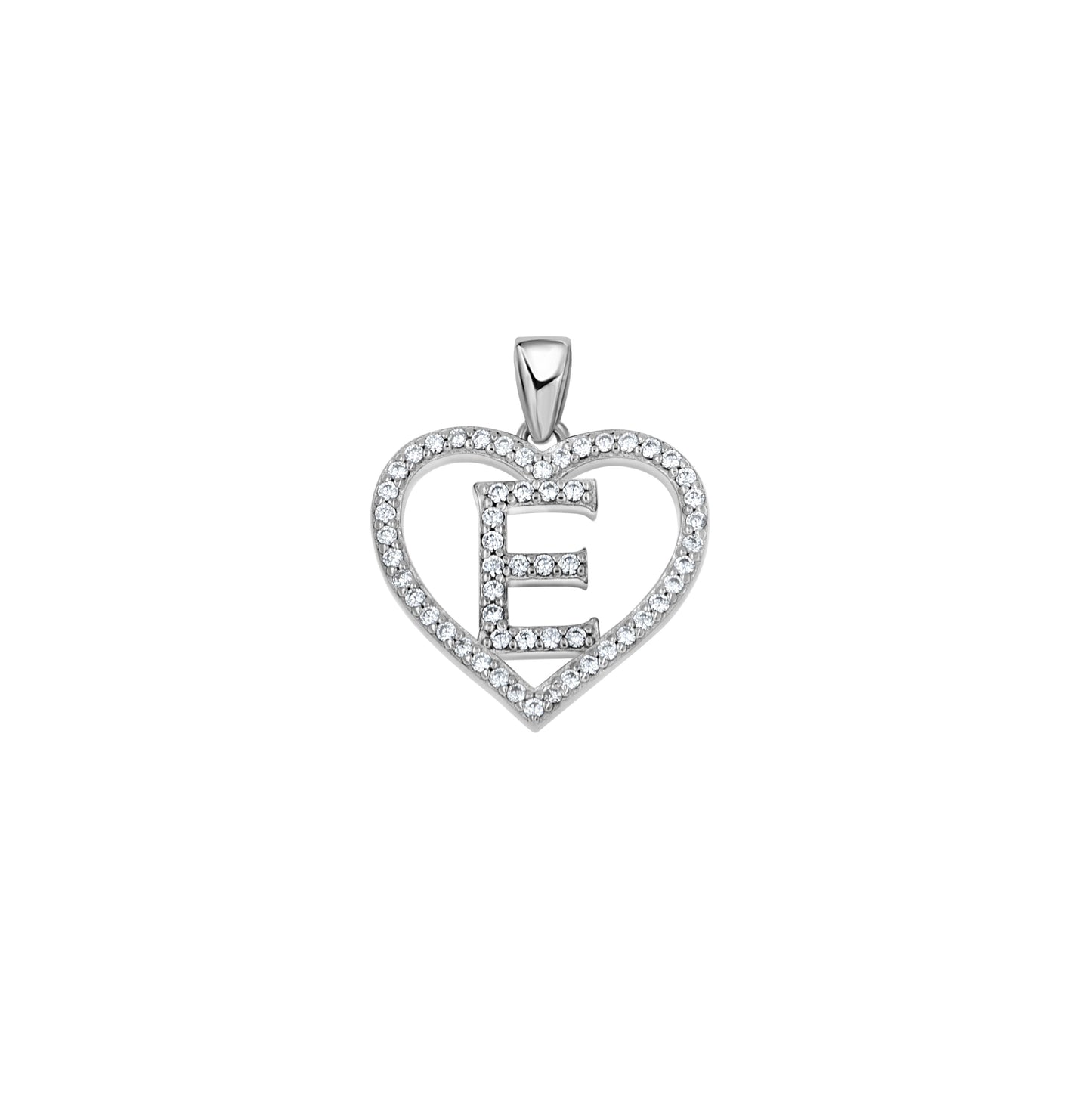 Sterling Silver Womens Cubic Zirconia Initial Letter Heart Charm Pendant