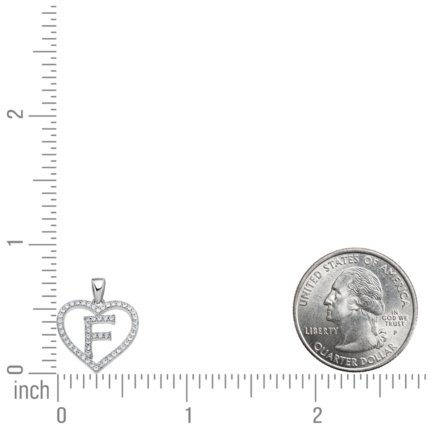 Sterling Silver Womens Cubic Zirconia Initial Letter Heart Charm Pendant