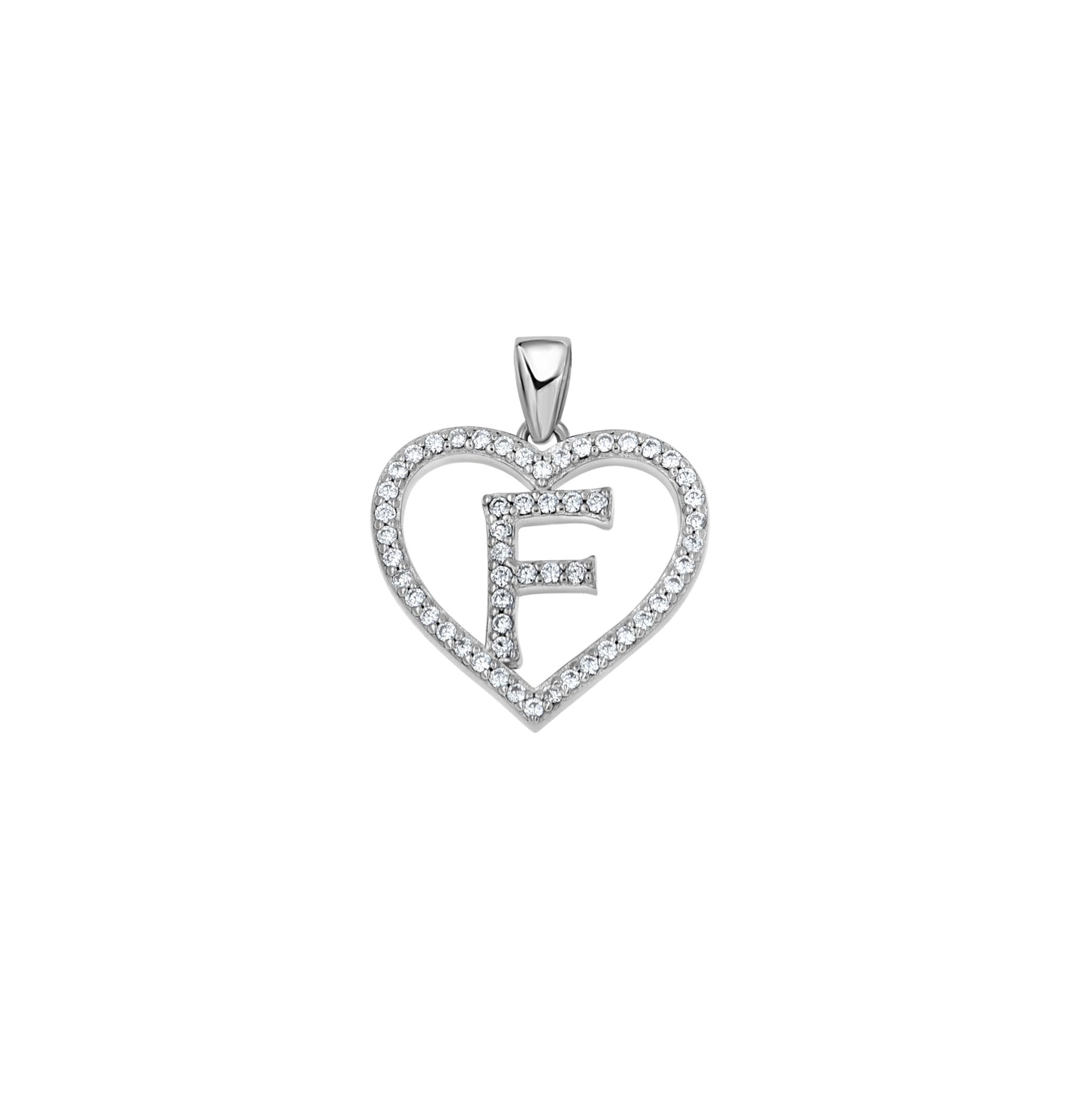 Sterling Silver Womens Cubic Zirconia Initial Letter Heart Charm Pendant