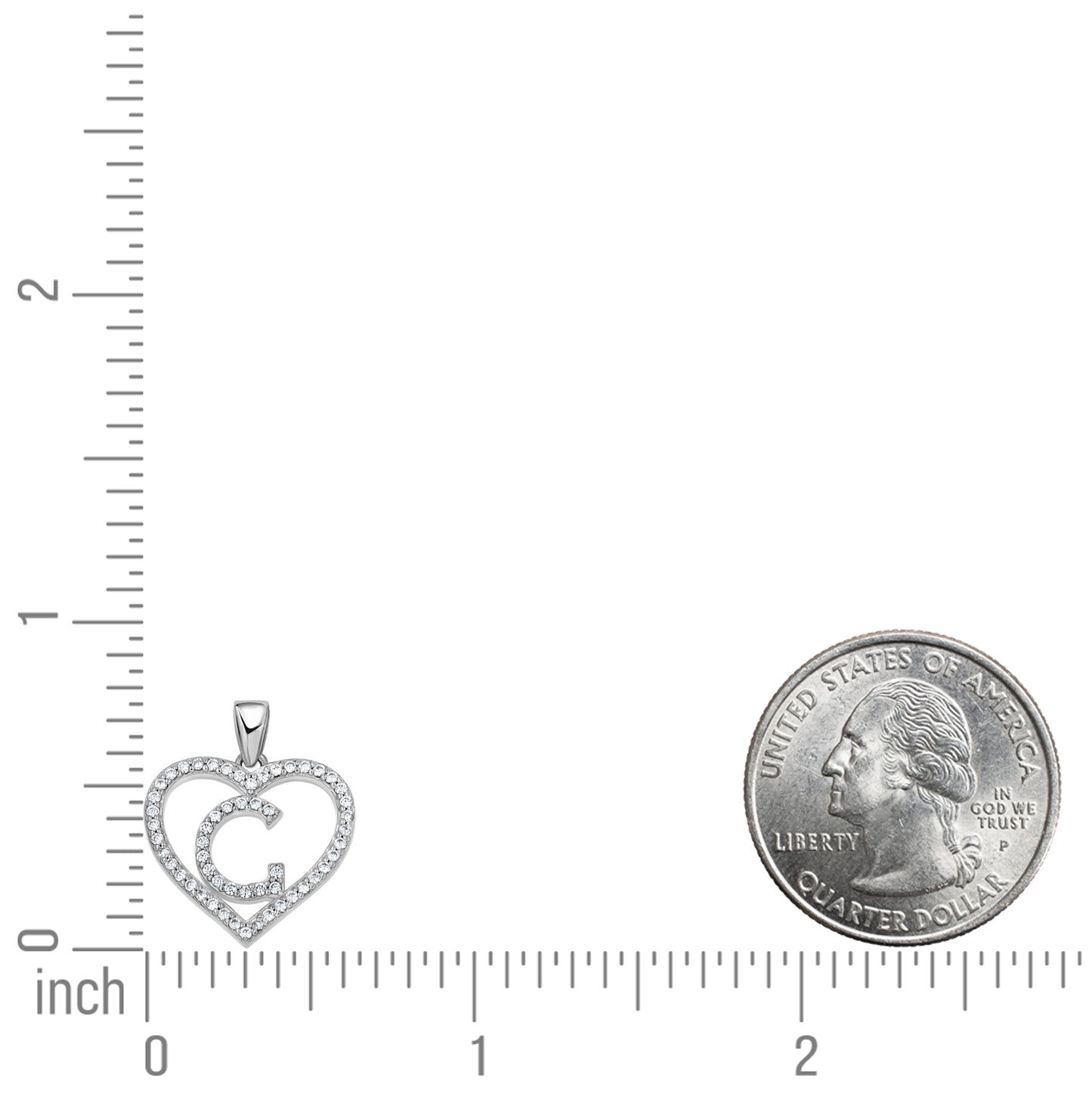 Sterling Silver Womens Cubic Zirconia Initial Letter Heart Charm Pendant