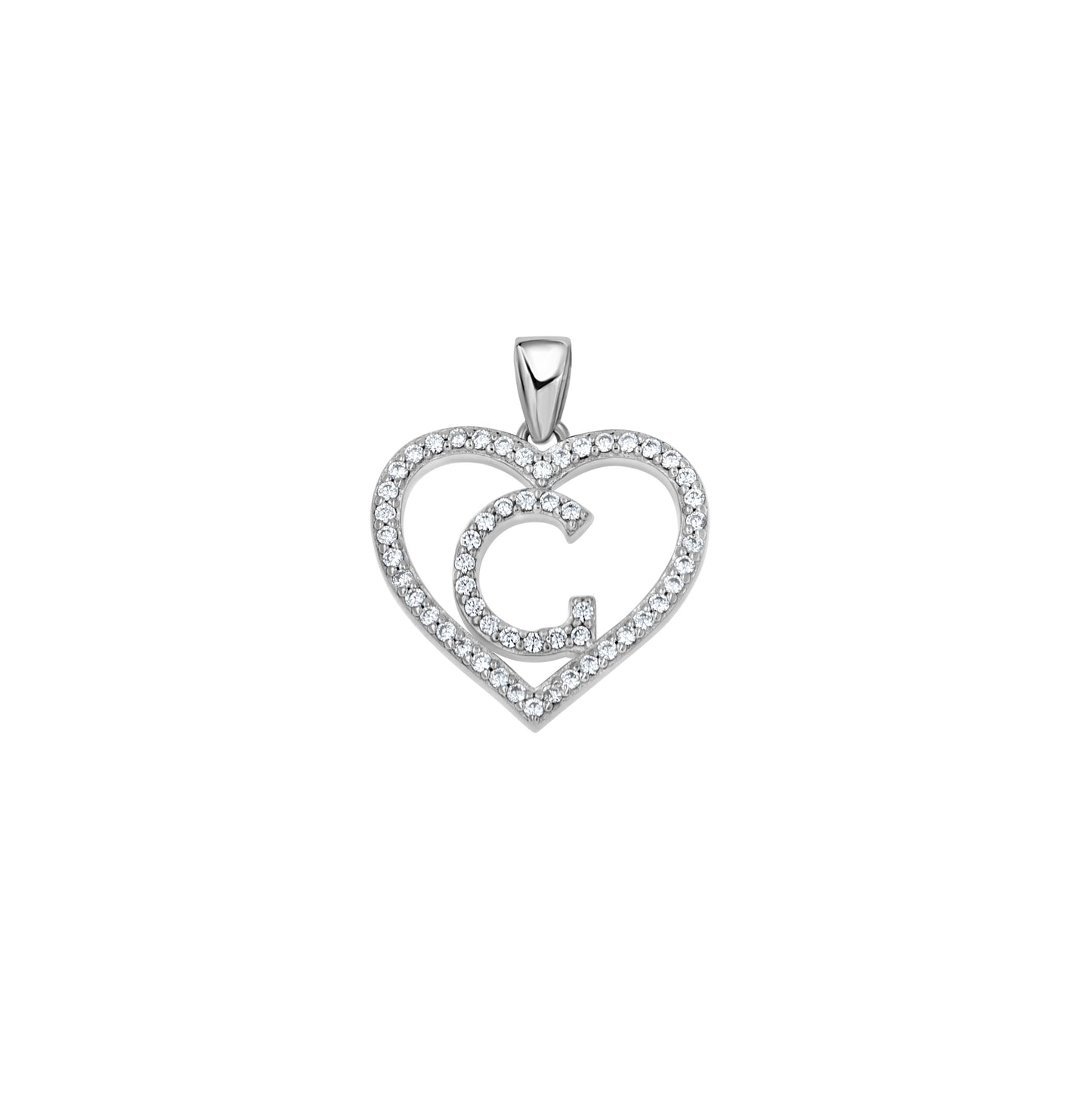 Sterling Silver Womens Cubic Zirconia Initial Letter Heart Charm Pendant