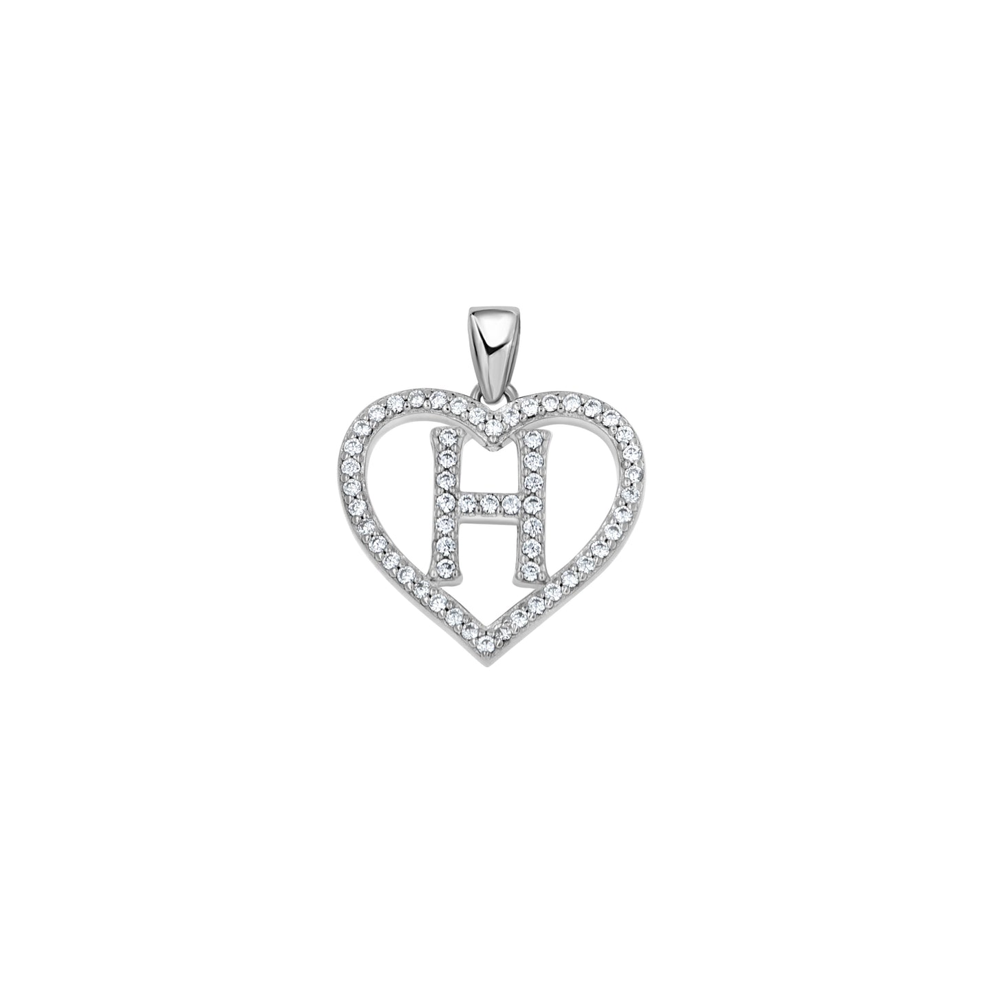 Sterling Silver Womens Cubic Zirconia Initial Letter Heart Charm Pendant