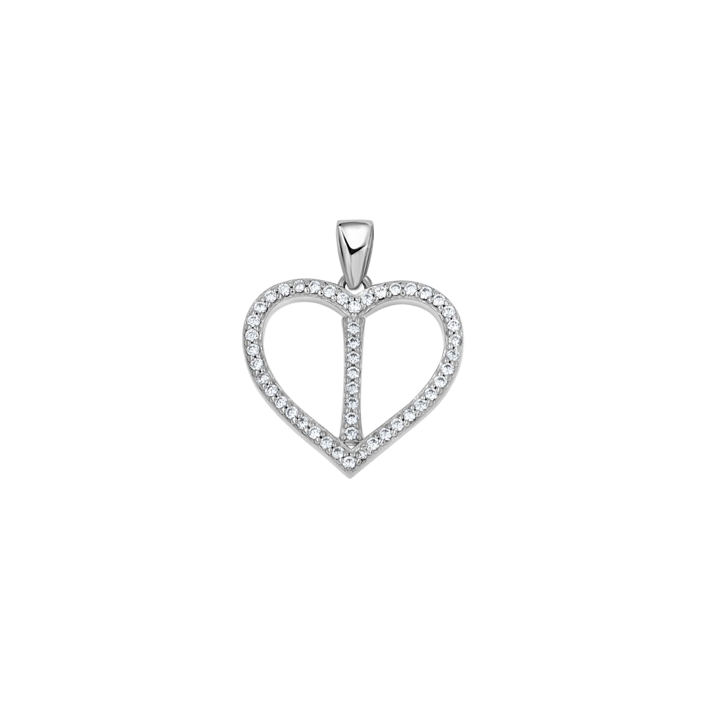 Sterling Silver Womens Cubic Zirconia Initial Letter Heart Charm Pendant
