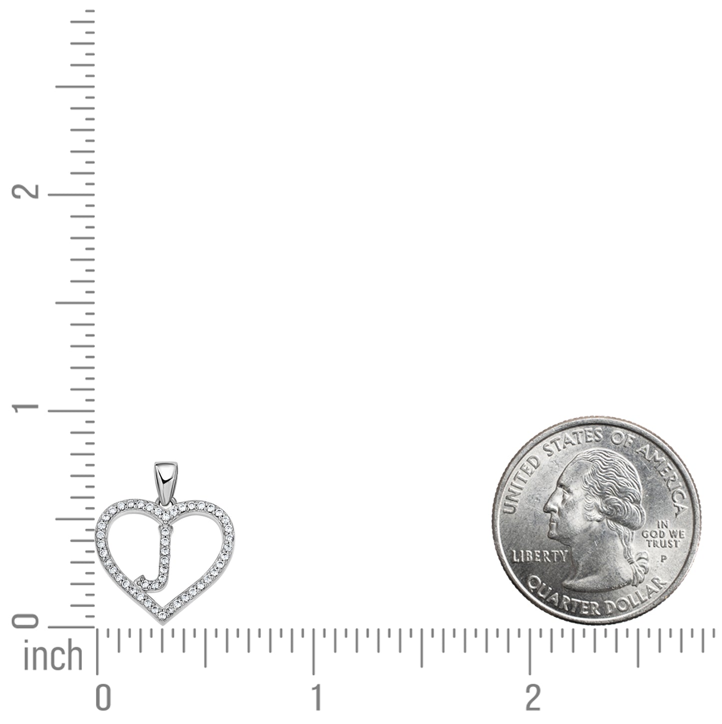 Sterling Silver Womens Cubic Zirconia Initial Letter Heart Charm Pendant