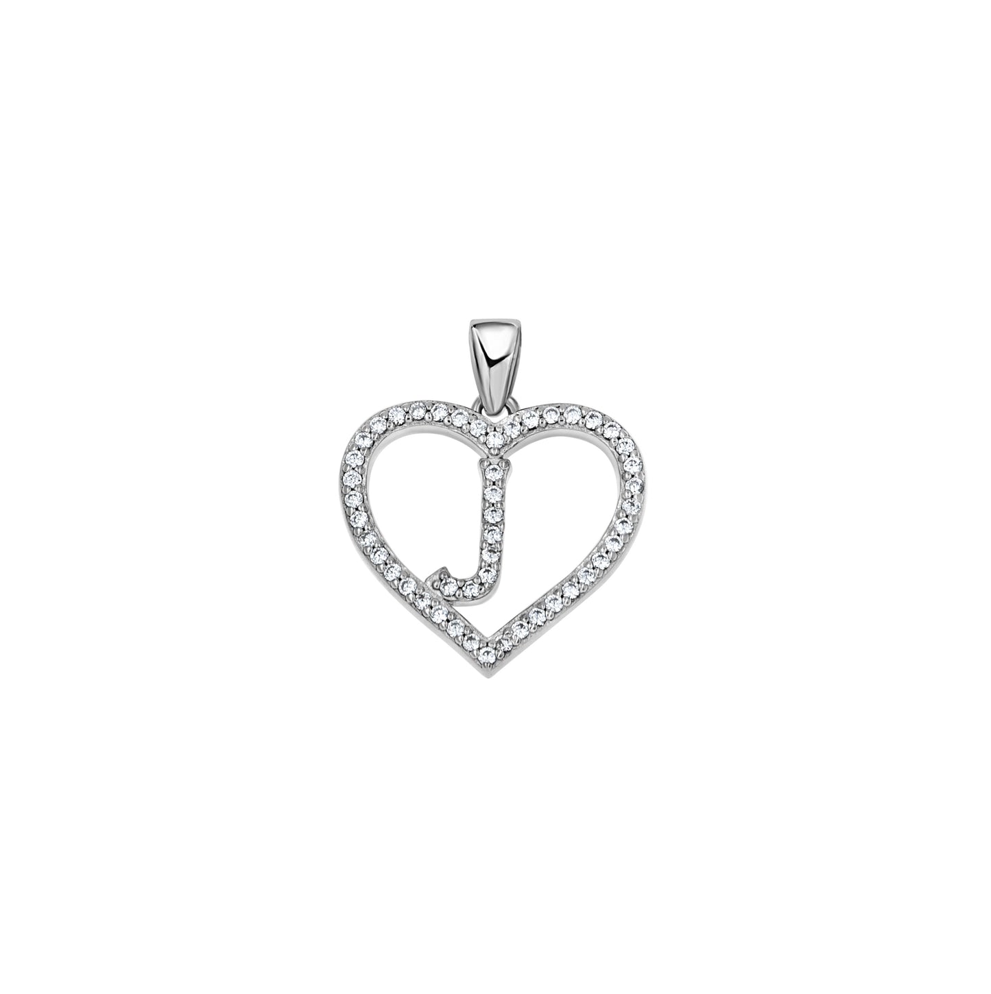 Sterling Silver Womens Cubic Zirconia Initial Letter Heart Charm Pendant