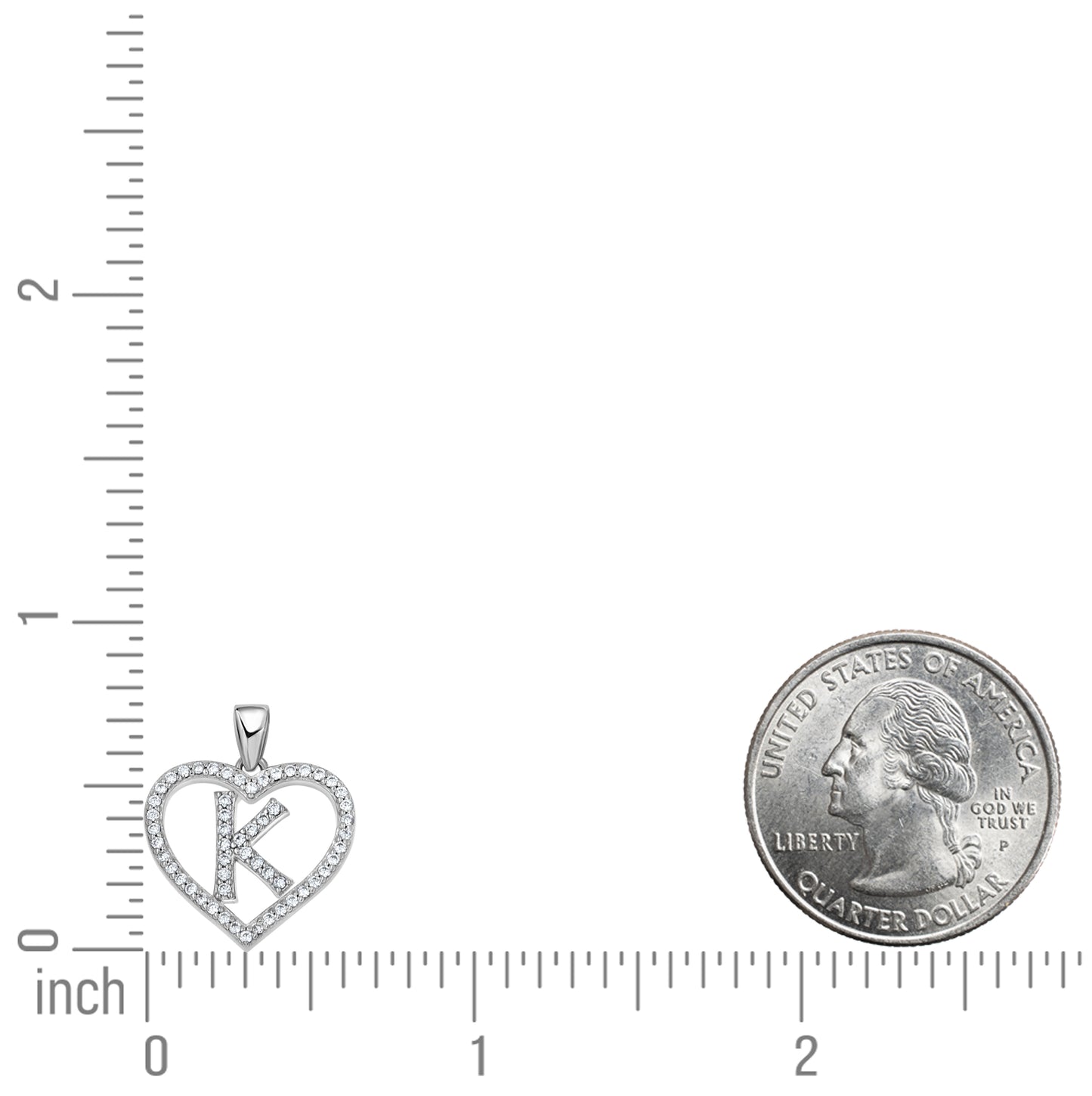 Sterling Silver Womens Cubic Zirconia Initial Letter Heart Charm Pendant