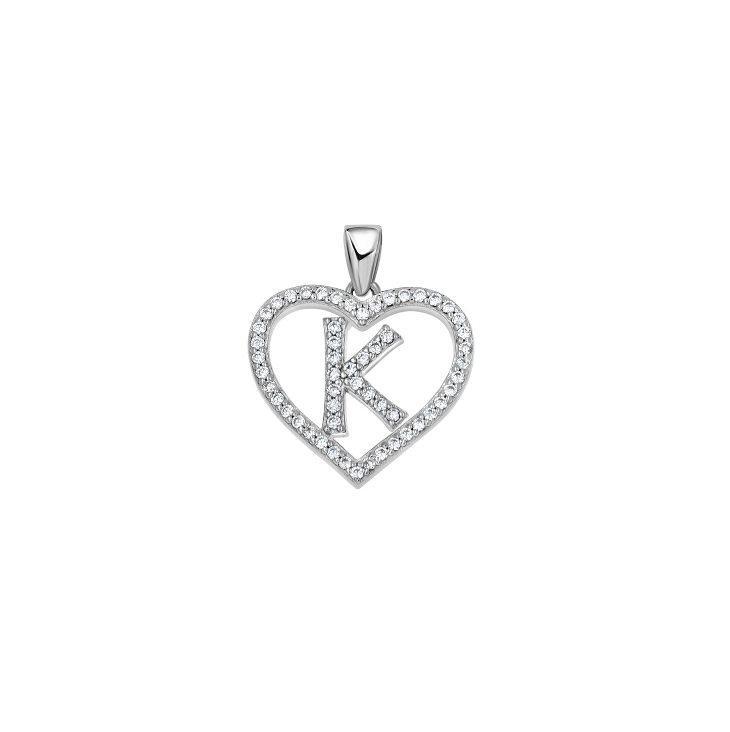Sterling Silver Womens Cubic Zirconia Initial Letter Heart Charm Pendant