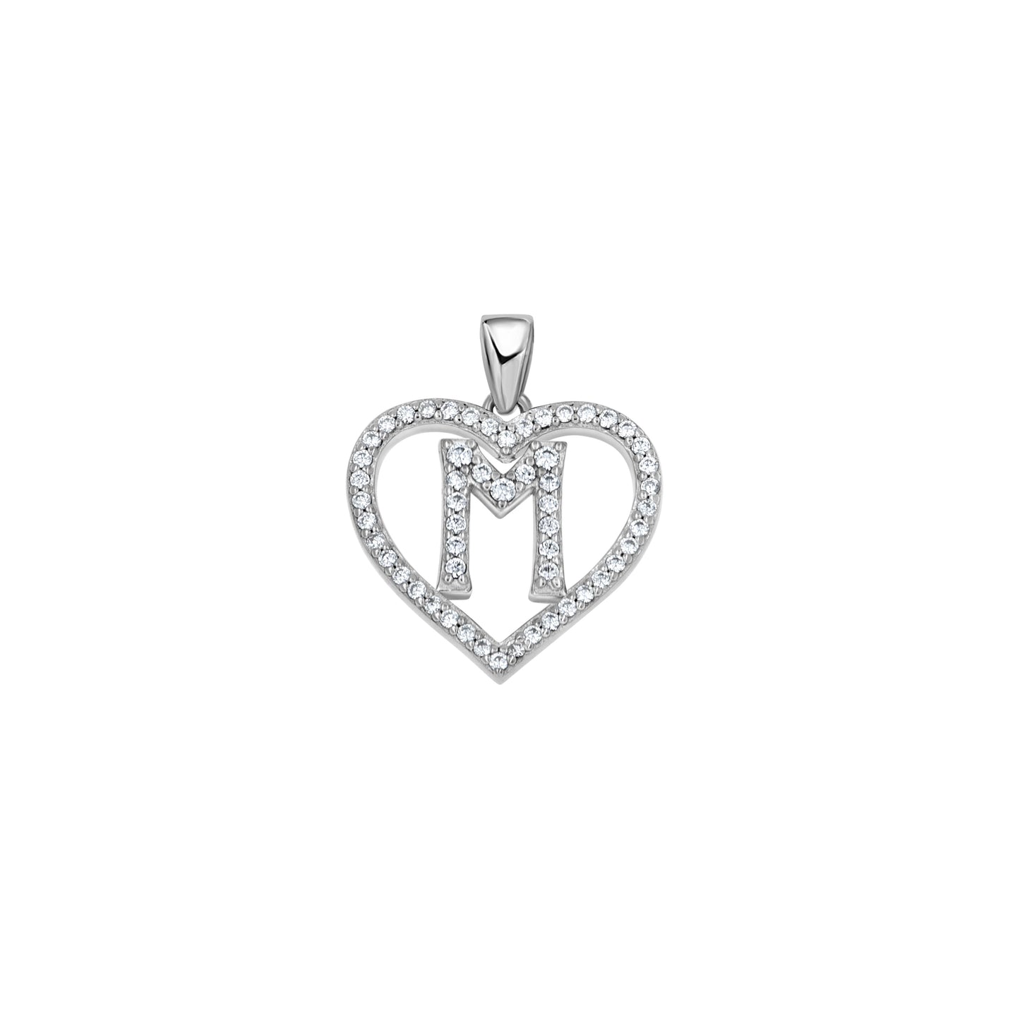 Sterling Silver Womens Cubic Zirconia Initial Letter Heart Charm Pendant