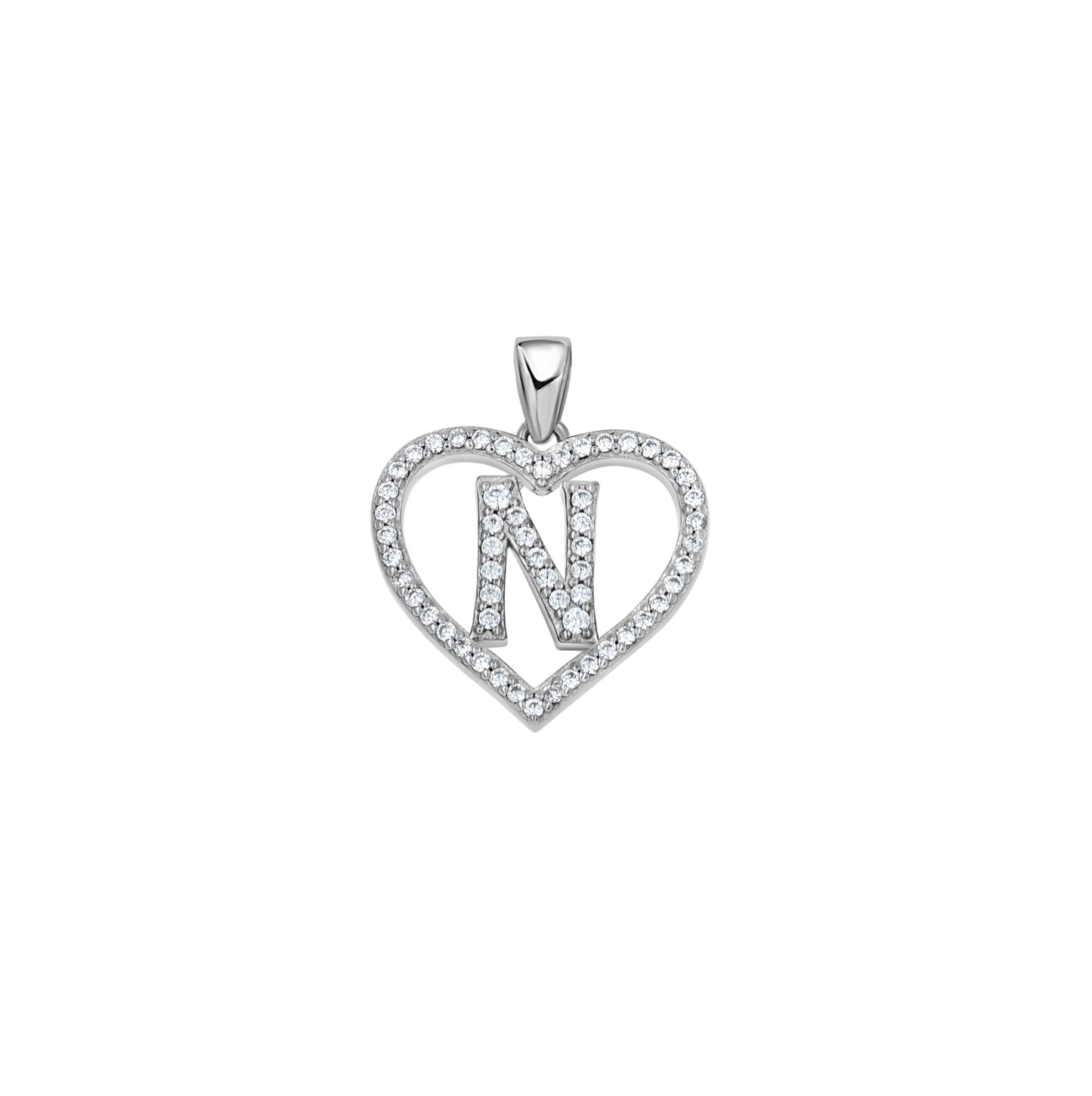 Sterling Silver Womens Cubic Zirconia Initial Letter Heart Charm Pendant