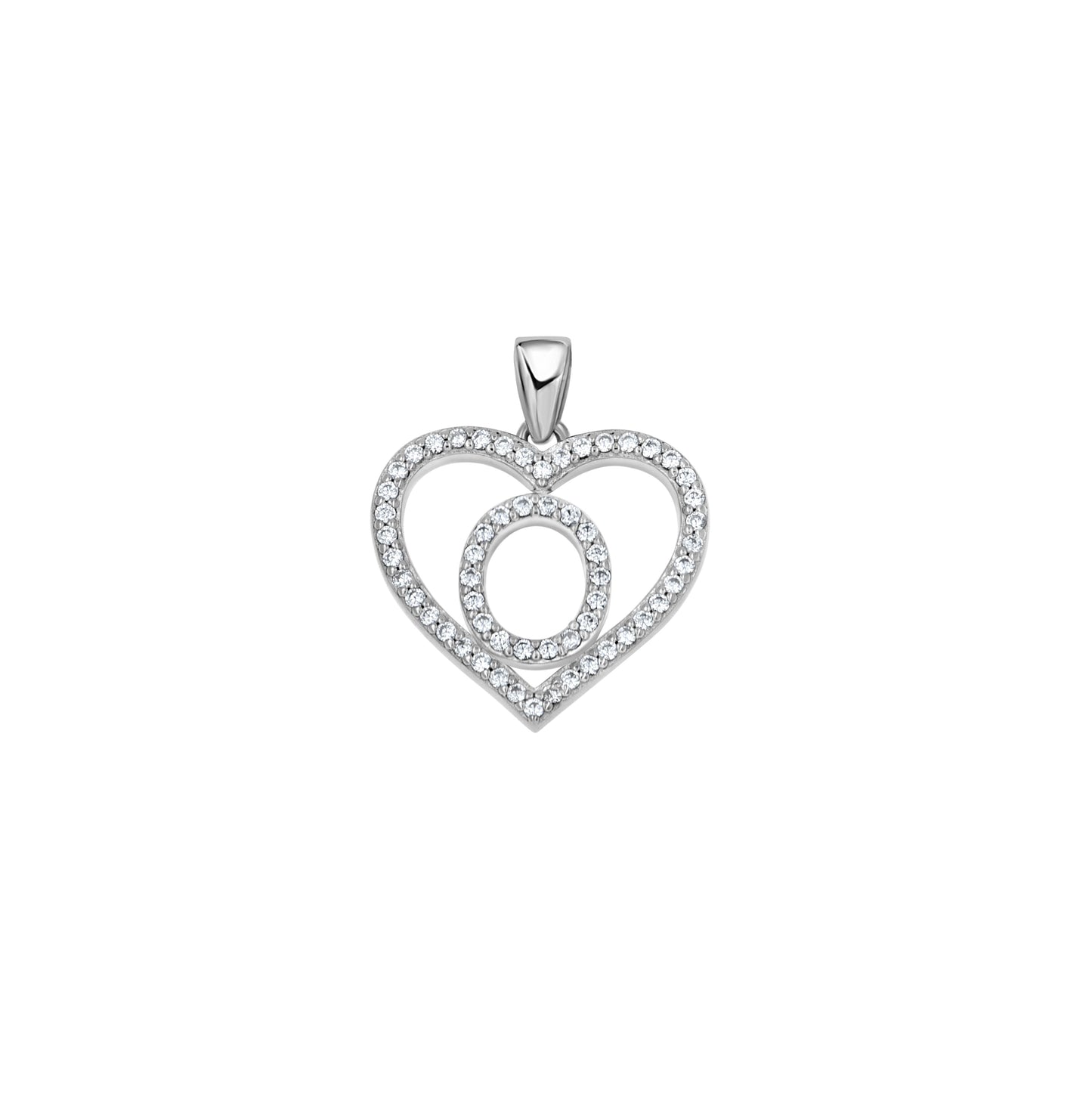 Sterling Silver Womens Cubic Zirconia Initial Letter Heart Charm Pendant