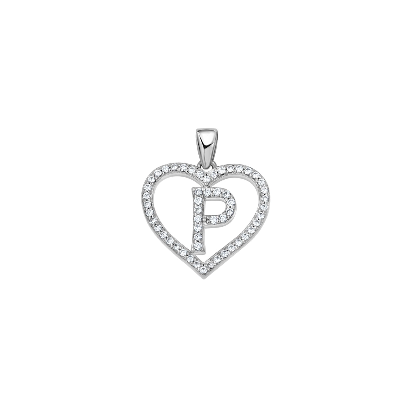 Sterling Silver Womens Cubic Zirconia Initial Letter Heart Charm Pendant