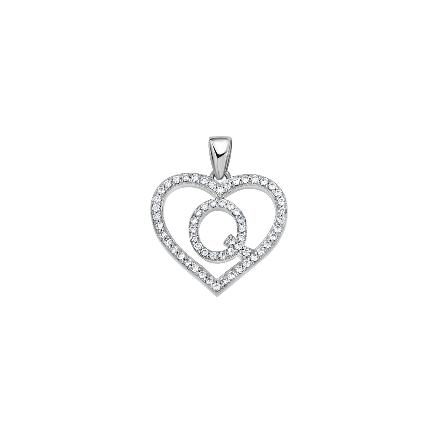 Sterling Silver Womens Cubic Zirconia Initial Letter Heart Charm Pendant