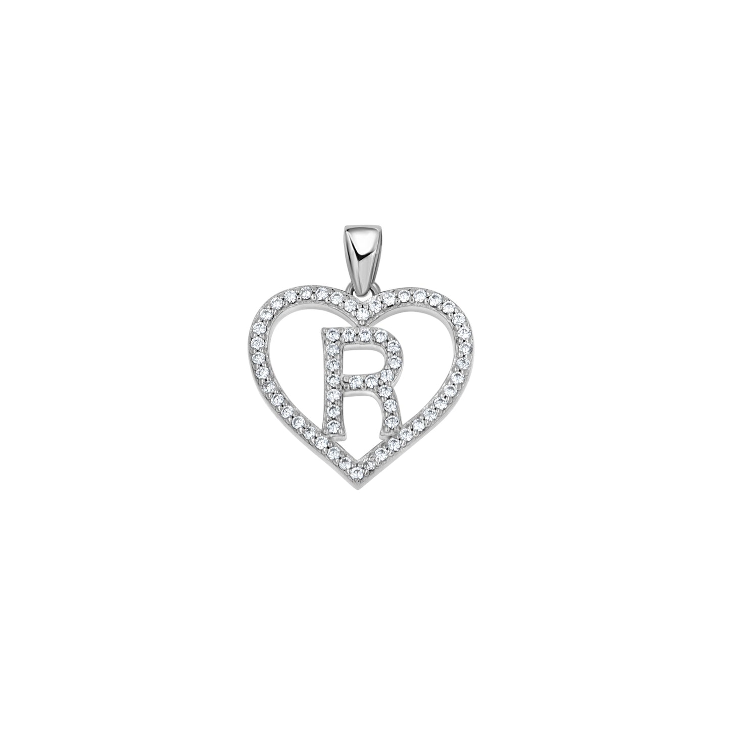 Sterling Silver Womens Cubic Zirconia Initial Letter Heart Charm Pendant