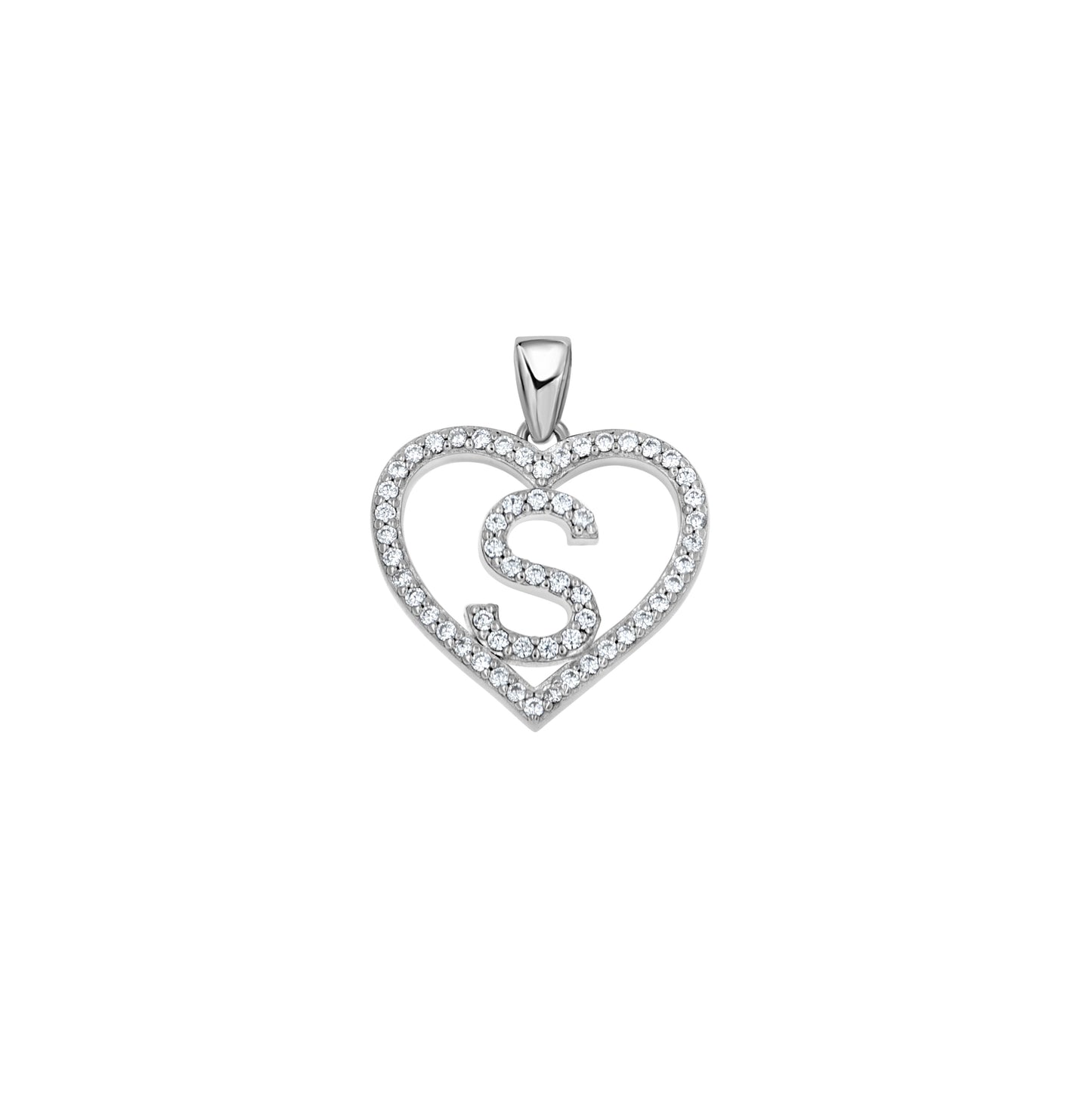 Sterling Silver Womens Cubic Zirconia Initial Letter Heart Charm Pendant